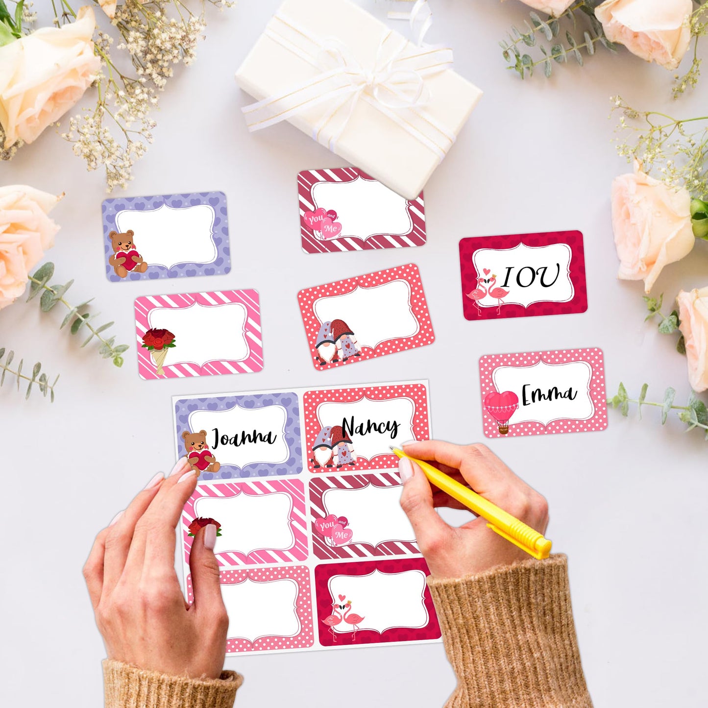 180PCS Valentine's Day Name Stickers, Valentines Theme Gift Tags Labels, 2x3 inch