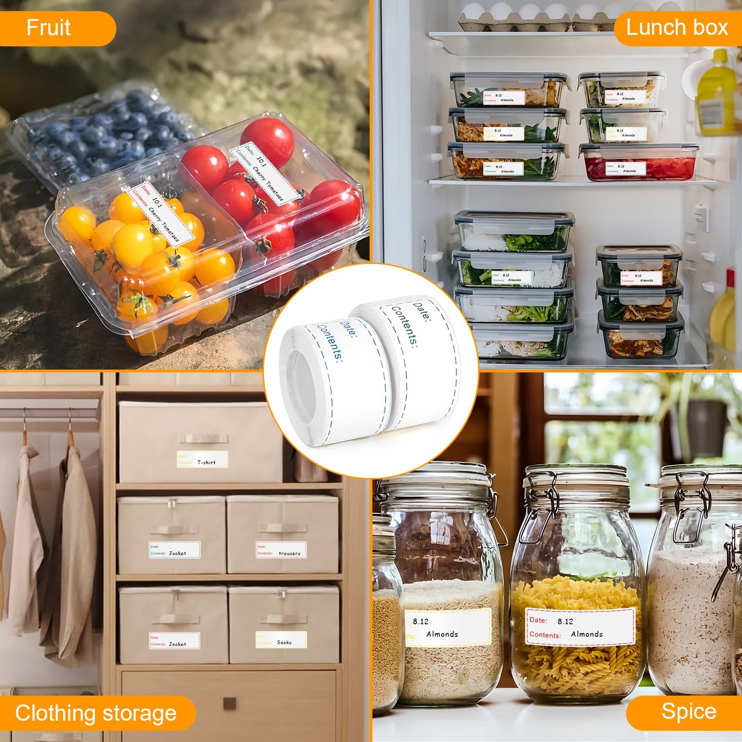 Removable Labels Easy Clean No Residue,Food Containers Labels Roll, Refrigerator Freezer Paper Label.Kitchen Labels (2 Rolls 300 Labels) 2