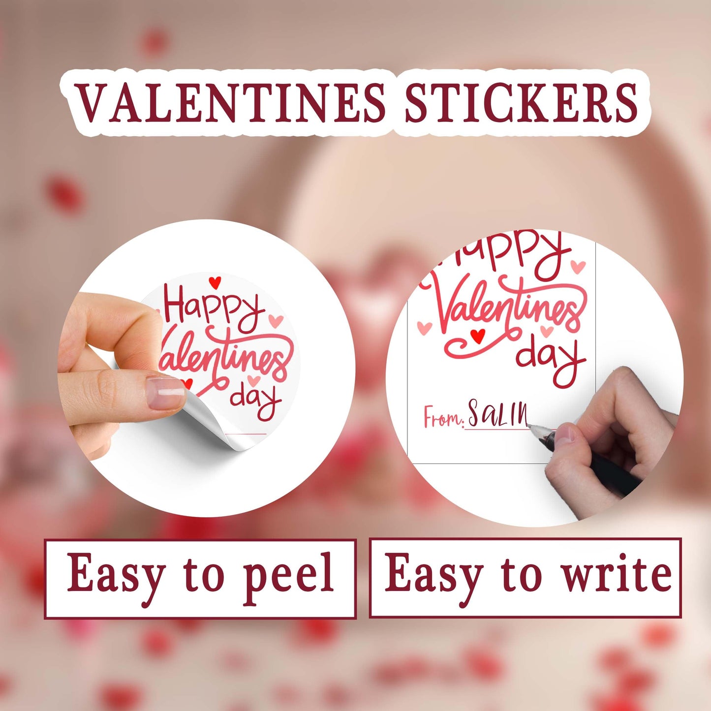 Valentine's Day Stickers, 40 Labels (20 Round, 20 Square), Pink Heart Gift & Snack Labels Pink 1