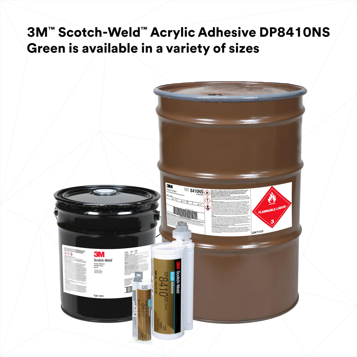 3M Scotch-Weld Acrylic Adhesive DP8410NS, Green, 45 mL Duo-Pak, 1.52 fl. Oz., Non-Sag, Tough, Two-Part Acrylic Adhesive, 1 Each