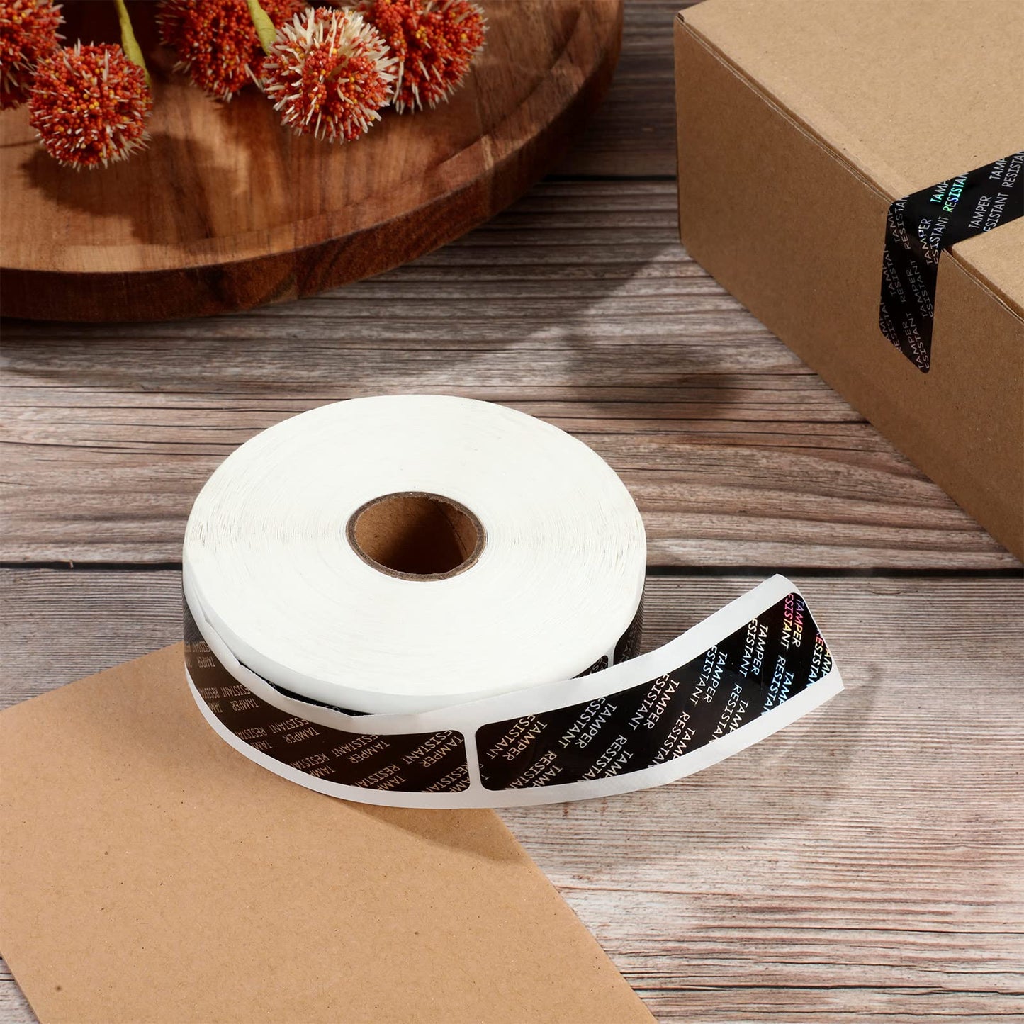 2 Rolls Tamper Seal Tamper Stickers Resistant Metallic Labels Adhesive Stickers 0.75 x 3.5 Inch Holographic Food Labels for Containers Box Jars Mailing Packaging Sealing Delivery 2