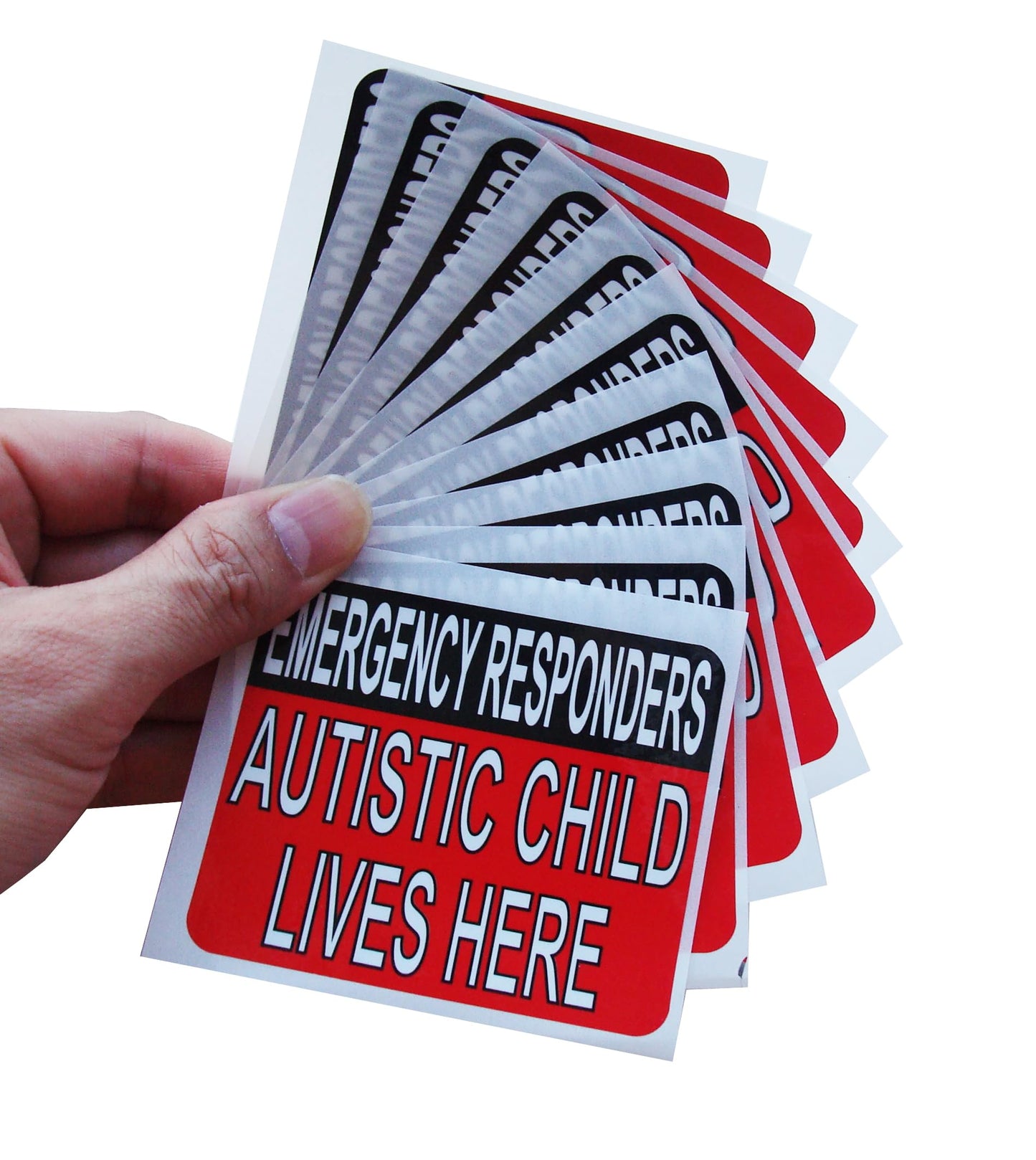10 Pieces Autistic Child Lives Here Vinyl Stickers,2.5 inches by 3 inches Self Adhesive Stickers,UV Waterproof Scratch Resistant Film Labels