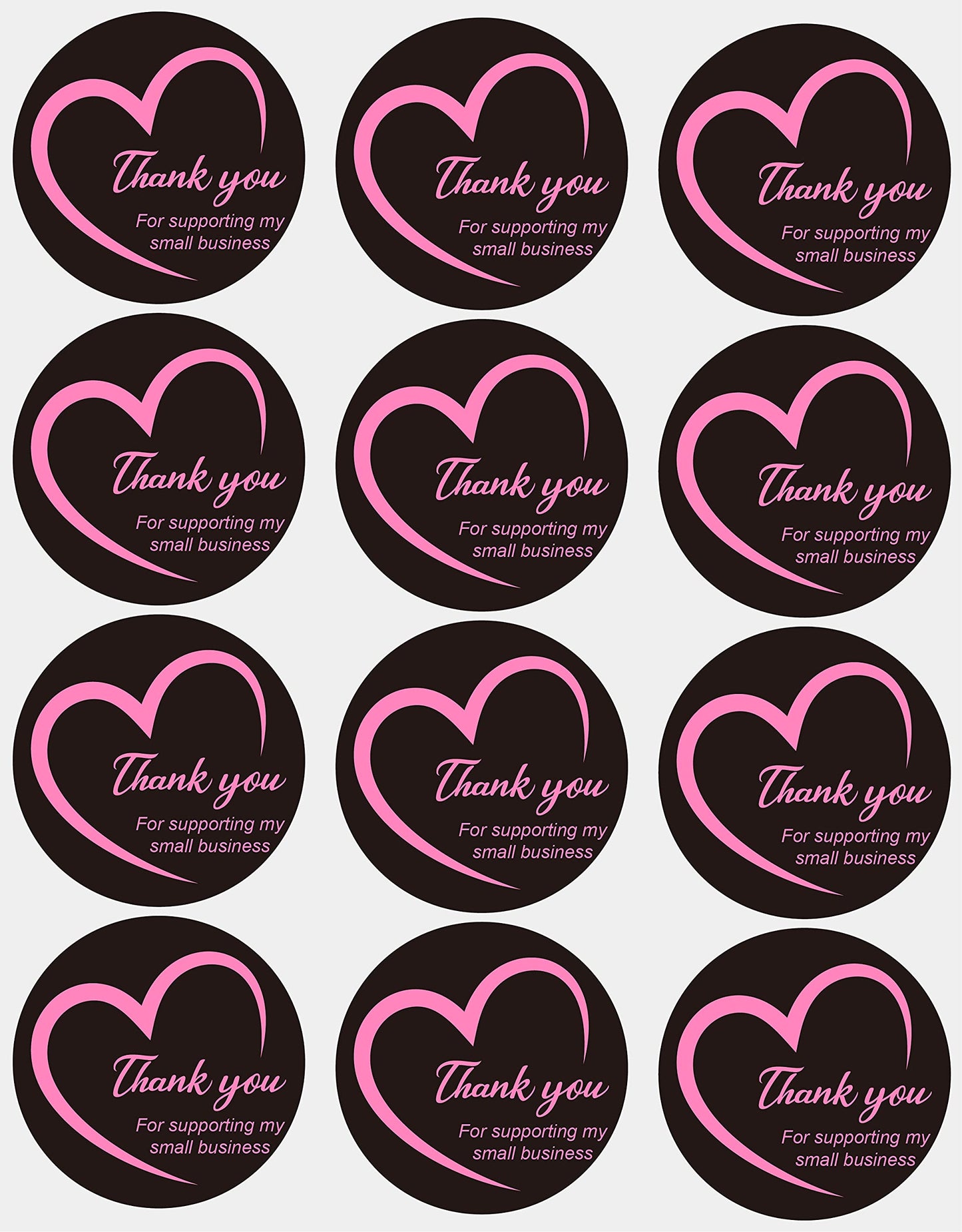 Thank You for Supporting My Small Business Sticker Labels, MeshaKippa Black 1.5" 600pcs Cute Black Pink Thank You for Supporting Stickers for Small Business