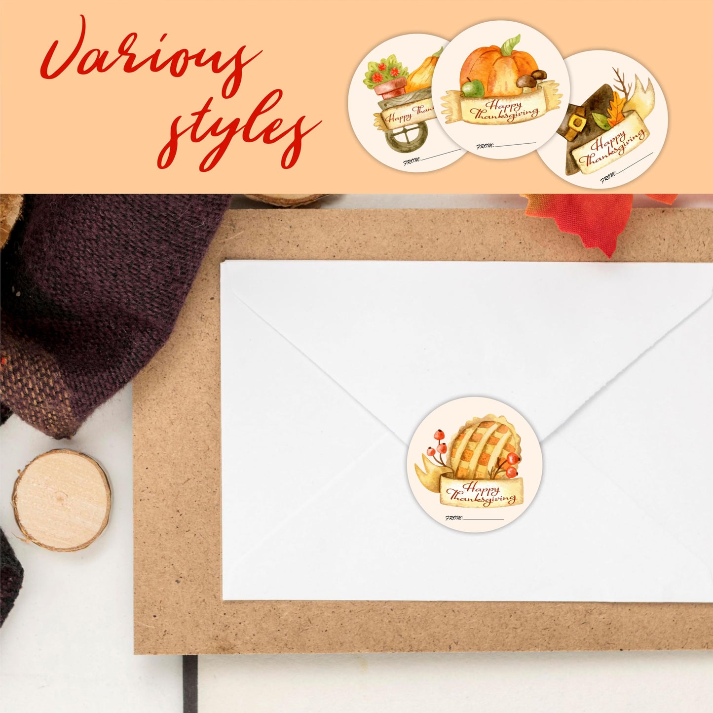 2" Large Happy Thanksgiving Sticker Set - 40 Pcs Round Label for Thanksgiving Gift Wrapping, 4 Different Designs Envelope Seals, Self-Adhesive Gift Tag for Goodie Bags, Party Supplies -A02 Pumpkin