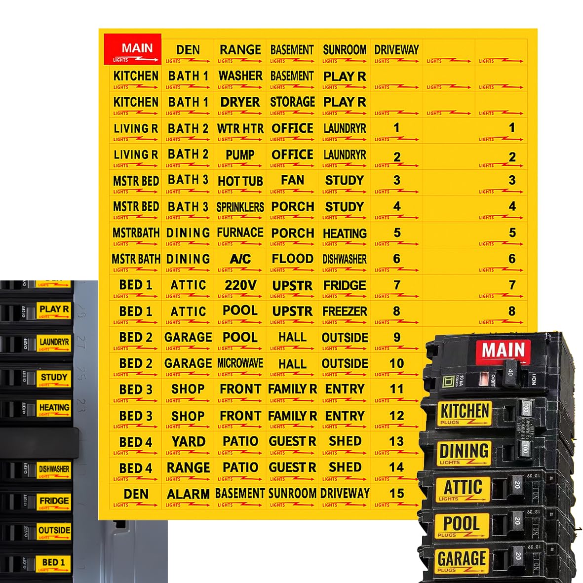 Premium Durable Circuit Breaker Labels, 129 Waterproof Fuse Box Stickers, Easy to Read and Install (Yellow, 1) Yellow
