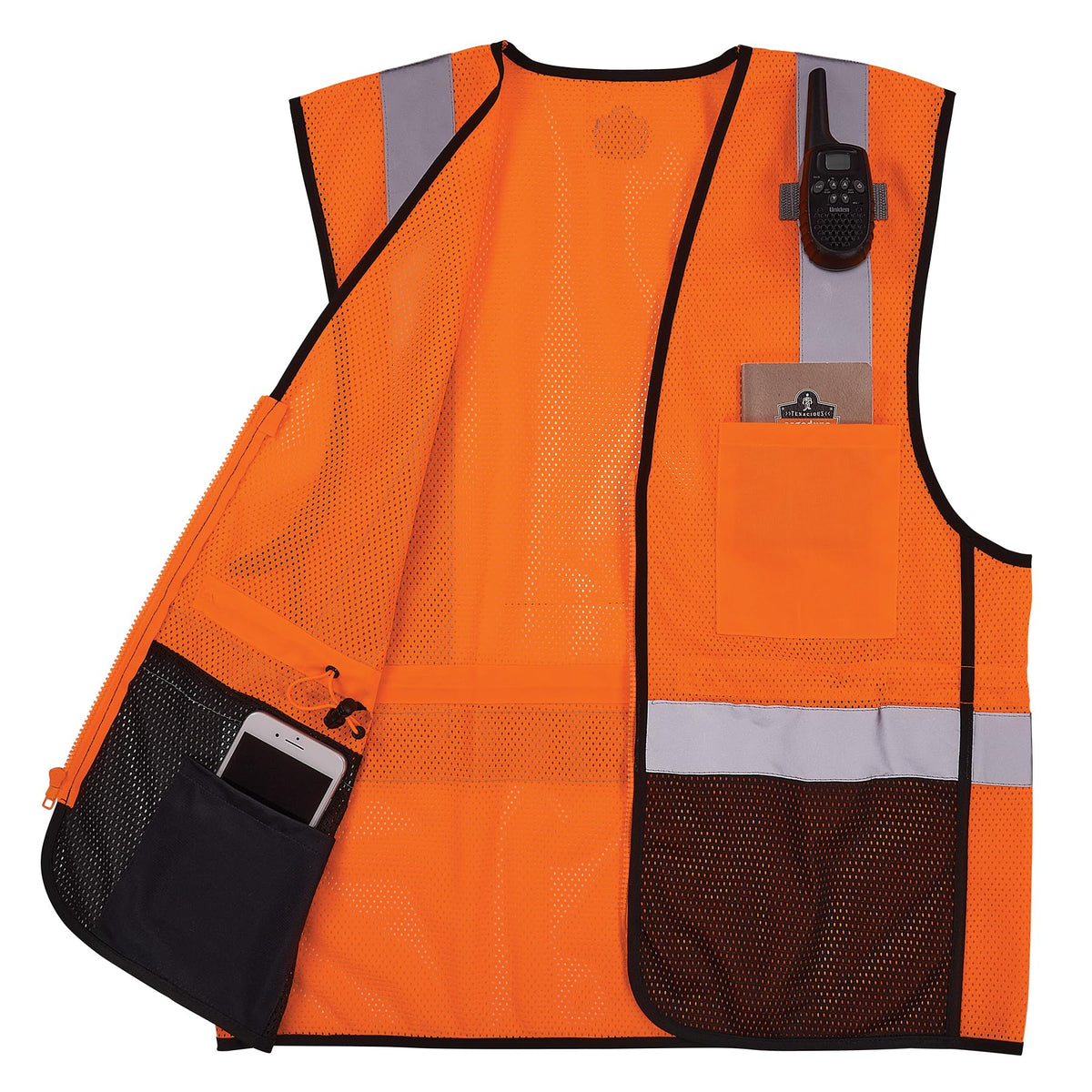Ergodyne GloWear 8210Z-BK Class 2 Safety Vest, Hi Vis Mesh, Reflective, Black Front, Zipper Orange 4X-Large-5X-Large