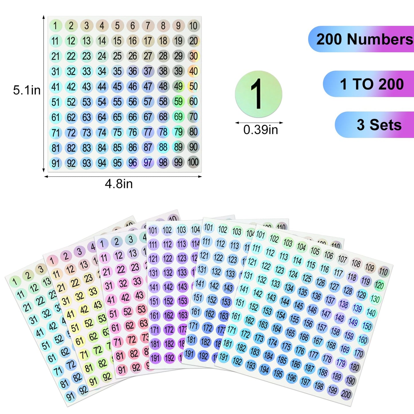 3 Sets Number Stickers (1-200), Waterproof Round Labels for Organizing Nail Polish Bottles, Nail Swatch Sticks, Lipstick 3 Set 1-200