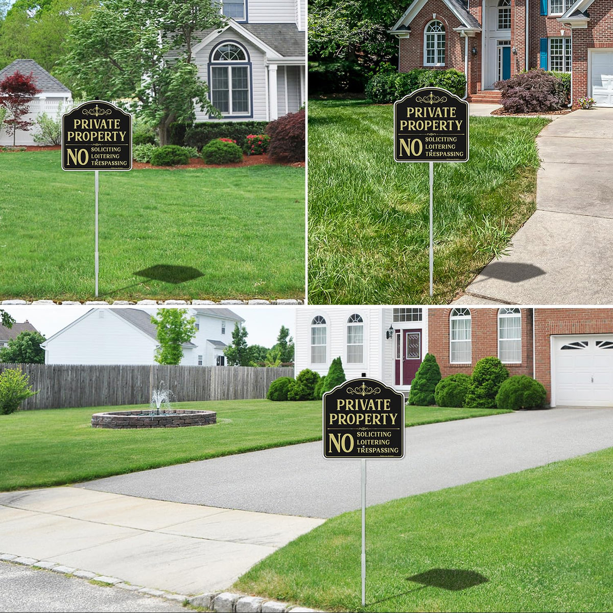 Faittoo Private Property No Soliciting Sign for House with 42" Stake, 2-Pack 12"x12" Rust Free Heavy Aluminum, Reflective, Fade Resistant, 2 Pre-drilled Holes, Includes Matching Screws & Wrench Black Gold - 2 Pack