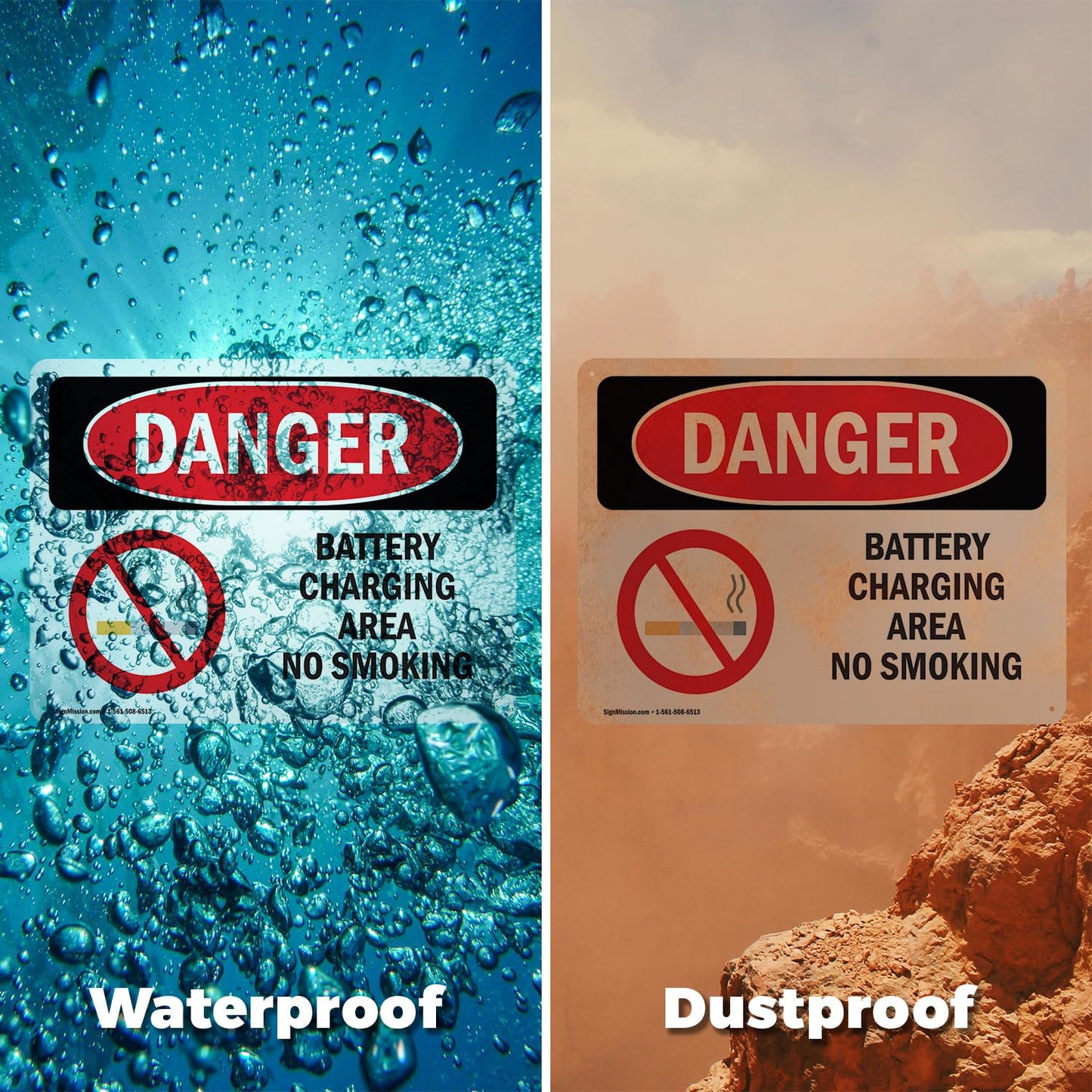 (2 Pack) Battery Charging Area No Smoking OSHA Danger Sign 24 Inch X 18 Inch Vinyl Label Decal Sticker Weather Resistant, UV Protected for Workplace, Business, and Construction Site, Made in the USA Vinyl Decal 18 Inch X 24 Inch