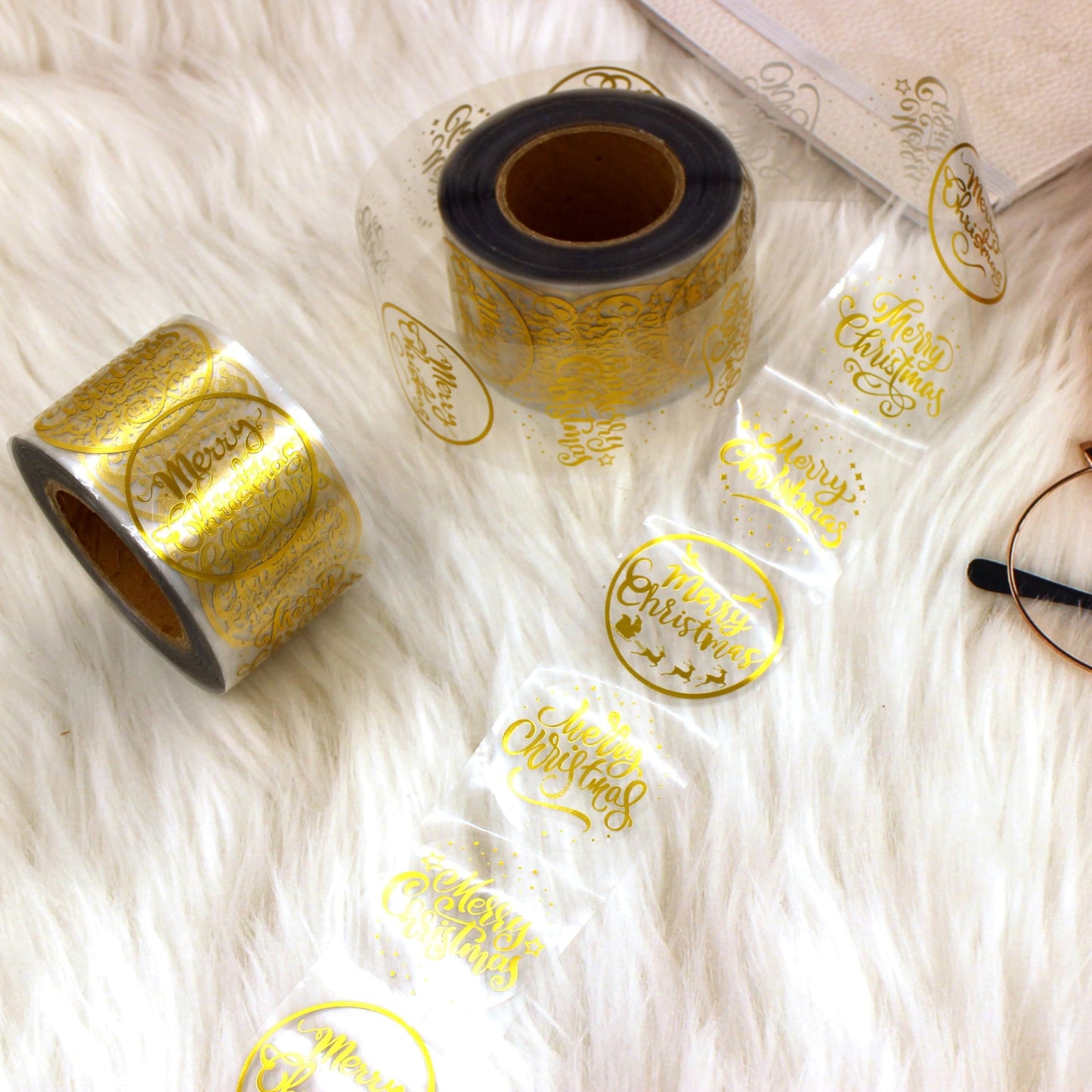 1.5 Inch Christmas Stickers - Gold Foil Merry Christmas & Winter Holiday Stickers for Decorations, Cards, Crafts & Bags