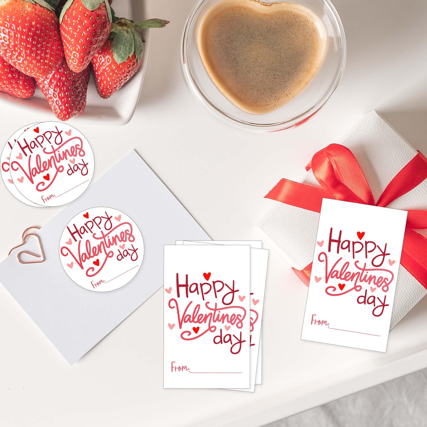 Valentine's Day Stickers, 40 Labels (20 Round, 20 Square), Pink Heart Gift & Snack Labels Pink 1