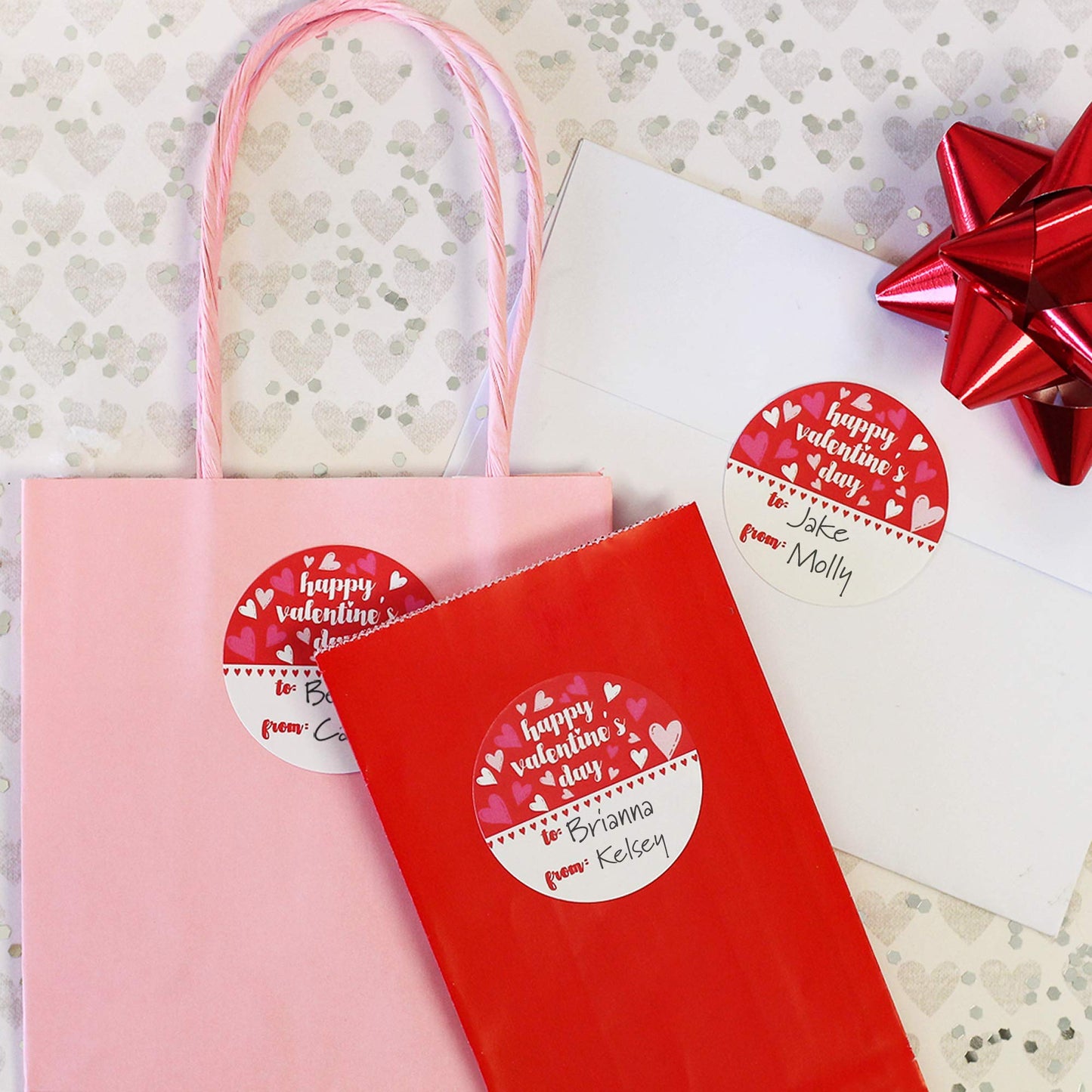 Valentine's Day Stickers for Kids, Red Heart Valentine Label Stickers, to from Valentines Stickers - 40 Count