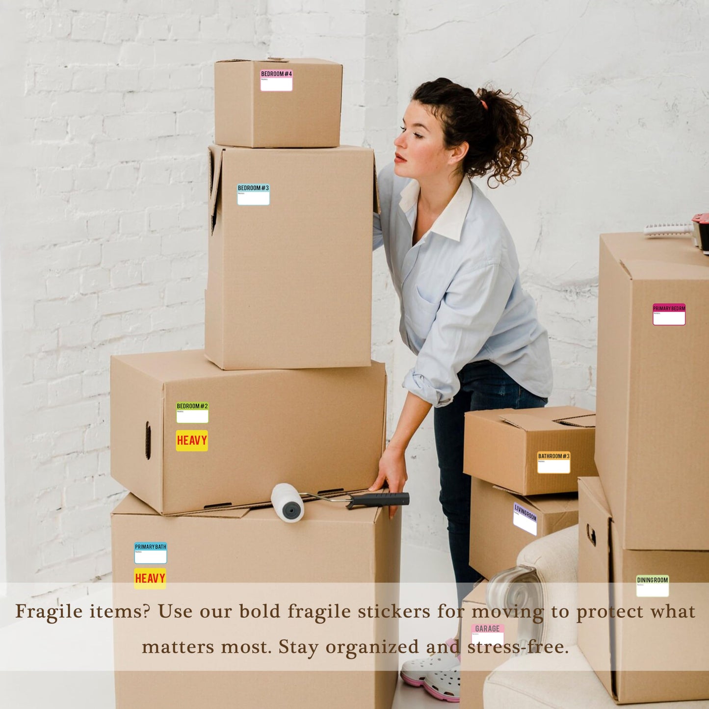 600 Pcs Moving Labels for Boxes, 3 x 2 Packing Labels for 3-4 Bedroom House, 20 Designs Including Fragile and Heavy Stickers