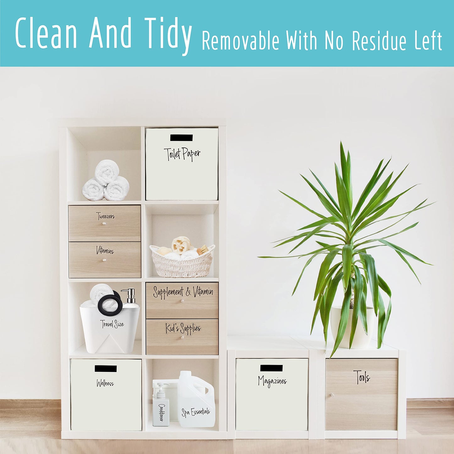 300+ Bathroom Labels, Include Over 265 Preprinted Bathroom, Beauty & Makeup Stickers and 36 Blank Ones, Waterproof/Oil/Tear Resistant No Residue Cursive Bathroom Stickers Style 3