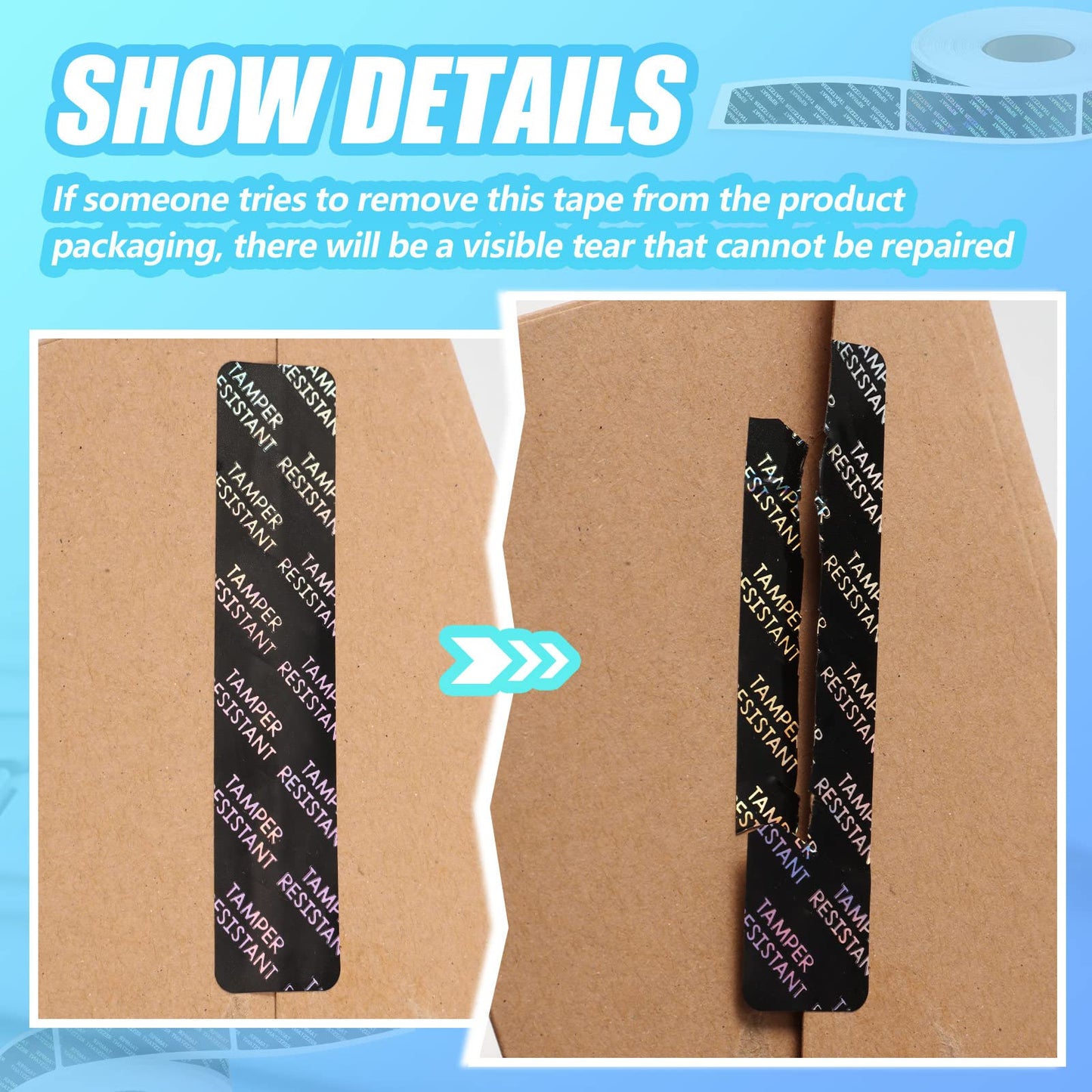 2 Rolls Tamper Seal Tamper Stickers Resistant Metallic Labels Adhesive Stickers 0.75 x 3.5 Inch Holographic Food Labels for Containers Box Jars Mailing Packaging Sealing Delivery 2