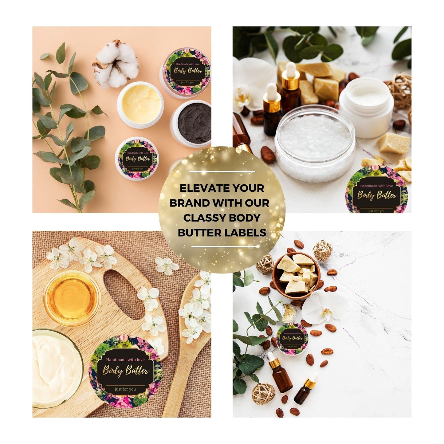 Mobiusea Creation Body Butter Containers Labels Roll | 2 Inch | Gold Foil | 300 pcs Waterproof Stickers for Small Plastic Containers and Jars