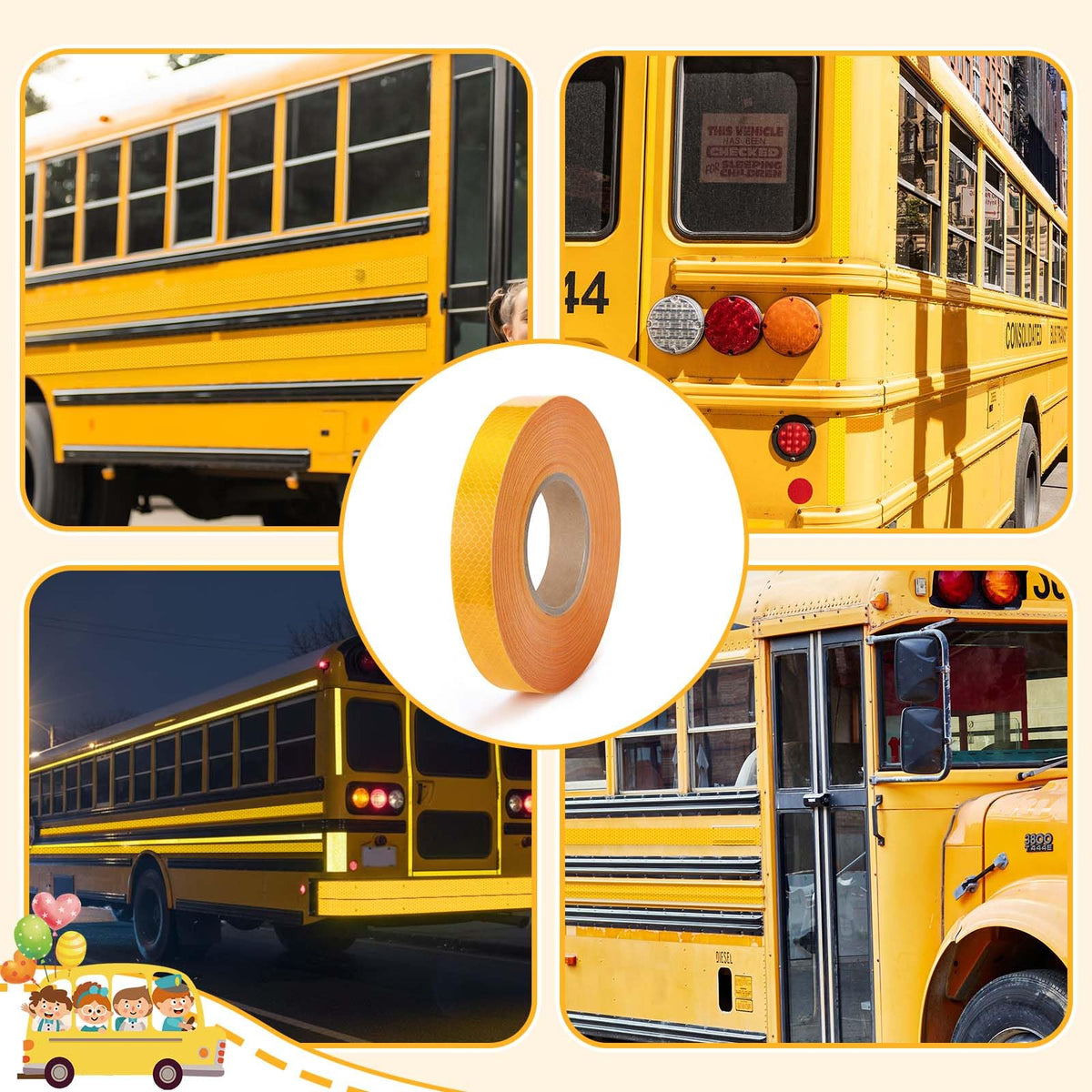 1 Pcs School Bus Reflective Tape -1 inch x 150 ft Yellow Conspicuity Reflective Safety Tape for School Bus Truck Trailer 1 Inch X 150 ft