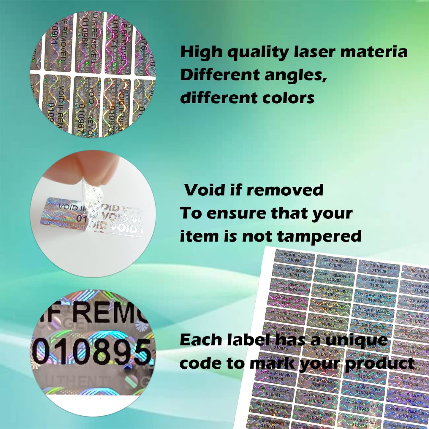Hologram Stickers with Serial Number Security Labels Warranty Void Seal Tamper evident Labels Tamper Proof Stickers for Envelopes, Box and Packaging(1.2 X 0.4 Inch,350 pcs) 2-350pcs