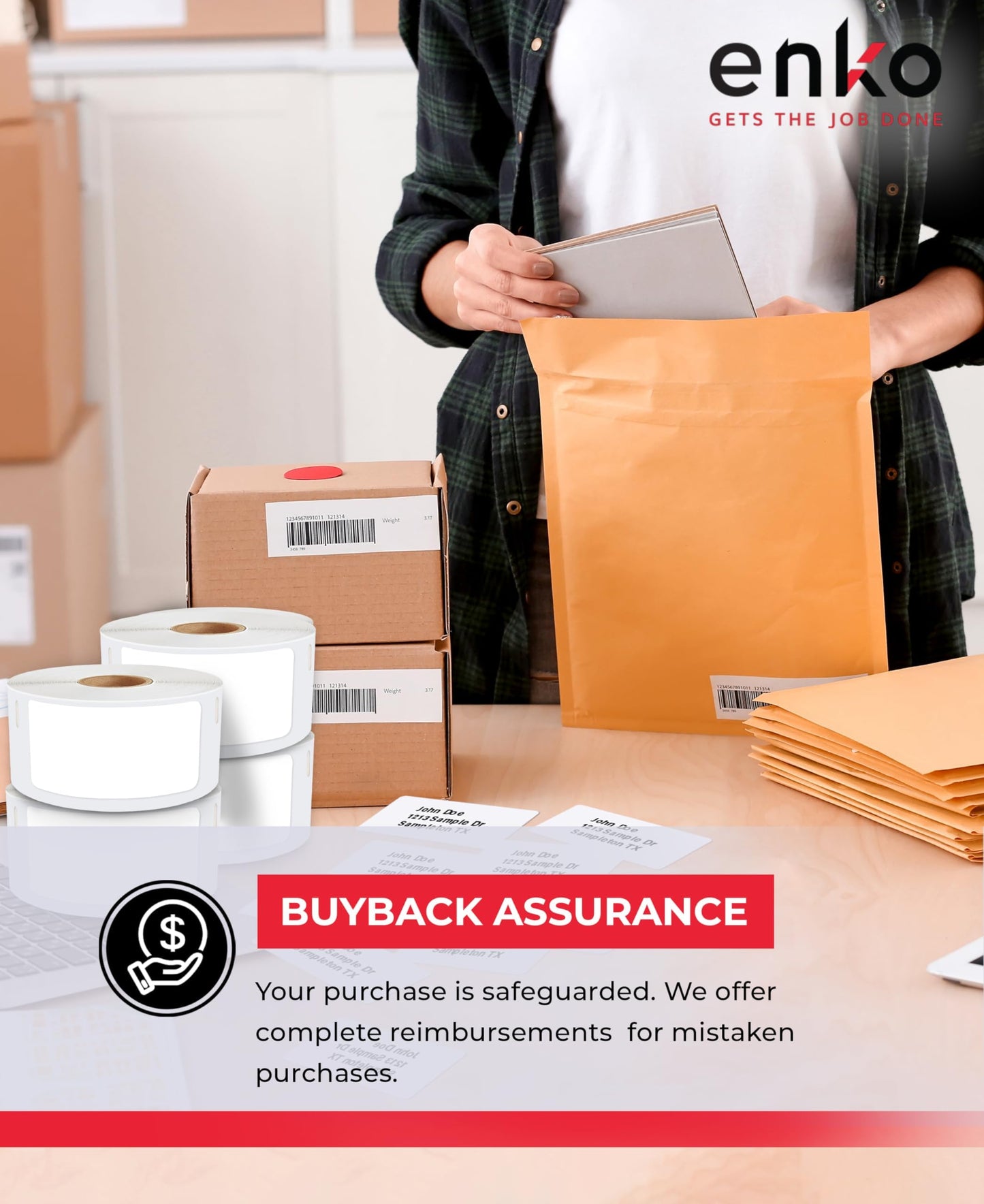enKo Compatible for Dymo 30336 Labels (1 x 2-1/8 inches) - 6 Rolls, 3,000 Labels for Dymo LabelWriter 450 Turbo Printer and 4XL - Direct Thermal Address, Shipping and Barcode Labels 6 Rolls - 3000 Labels
