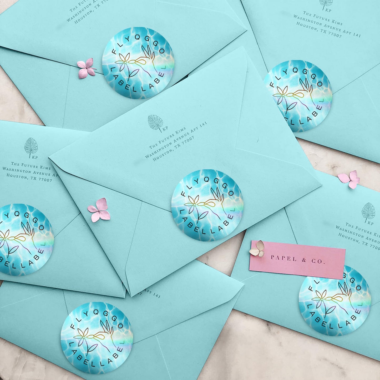 2" Circle Holographic Thermal Label Stickers, Direct Thermal Ocean Stickers Labels for Gift Wrapping, Name Price Tag DIY Custom Logo, Compatible with Rollo & MUNBYN Printers (500 Pcs/Roll) Light Blue
