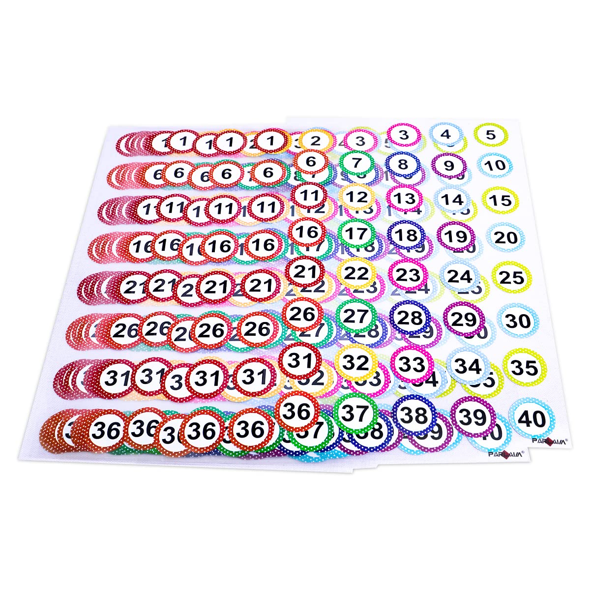 Number Labels Stickers 1 Inch Round 1-40 Polka Dot 520 Pcs Colorful Labels Stickers for Office and Classroom