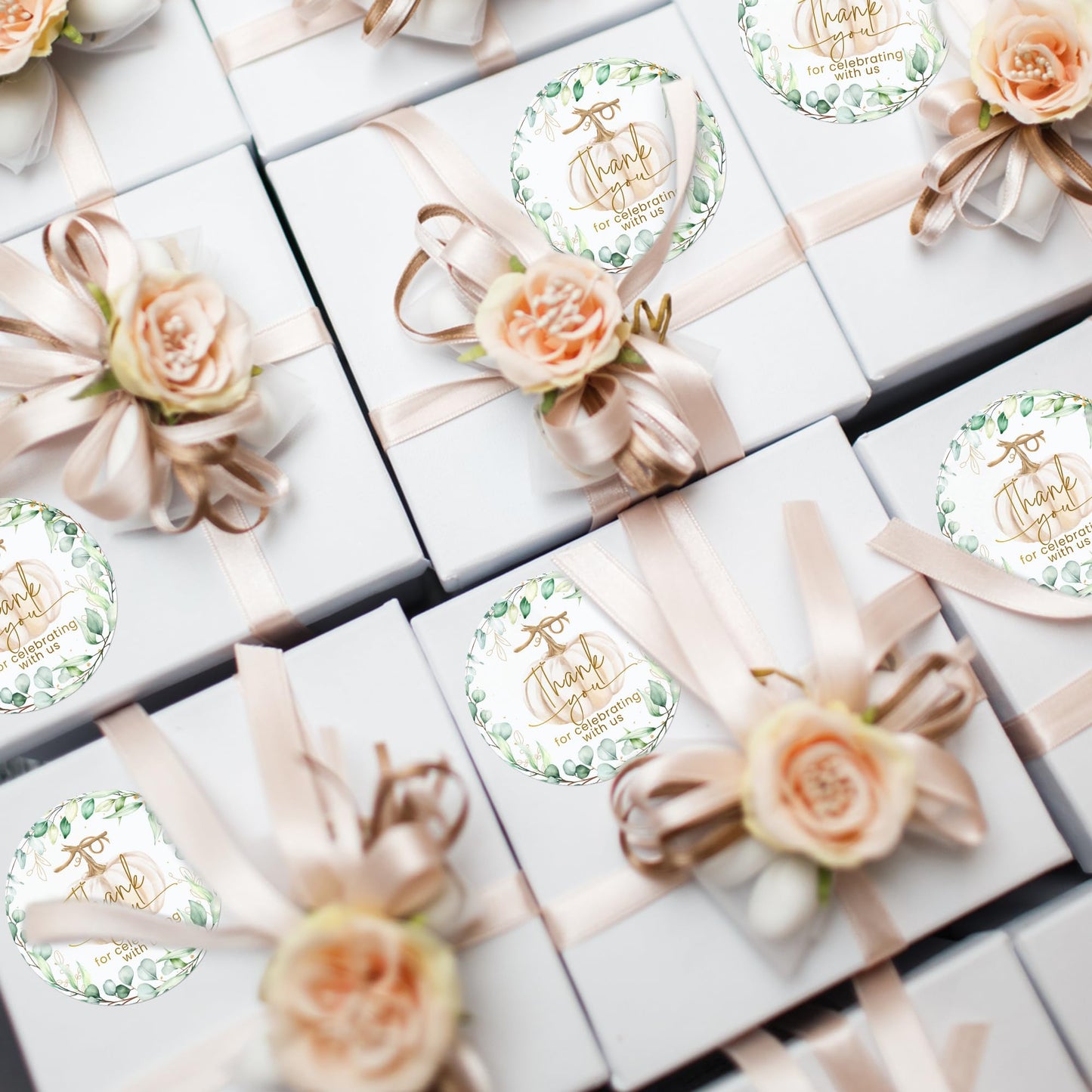 Mobiusea Creation Fall Pumpkin Greenery Wedding Thank You Lables Elegant Thank You for Celebrating with Us Stickers | 2 inch | Gold Foil | 60pcs Waterproof Favor Labels for Wedding, Bridal Shower