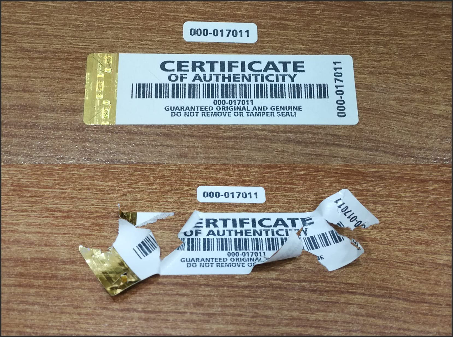 250 pcs High Security Certificate of Authenticity Labels Security Stickers with Golden Hologram Stripe, UV Security Feature and Extra Label with Serial Number 2.75 x 0.78 inch