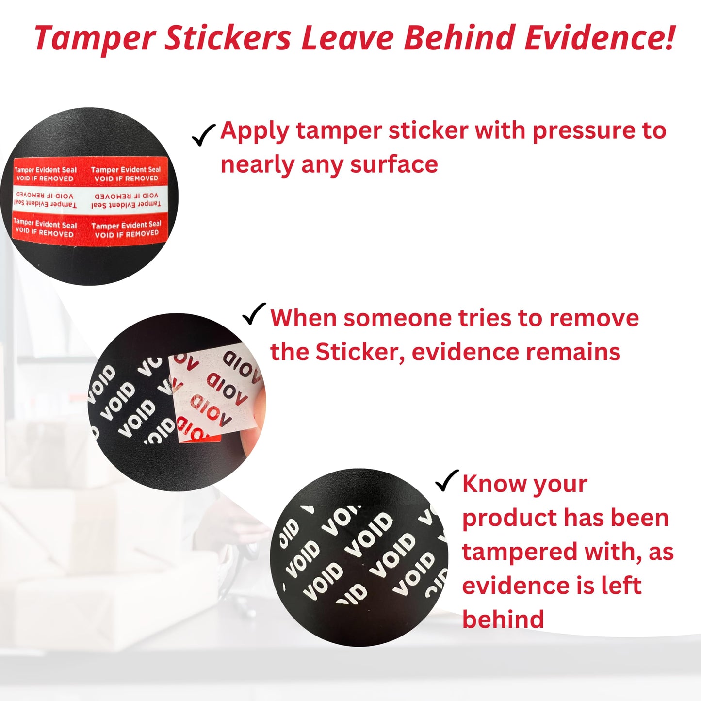 Tamper Evident Stickers, 2" x 1" Security Stickers, 1000 Tamper Proof Labels per Pack