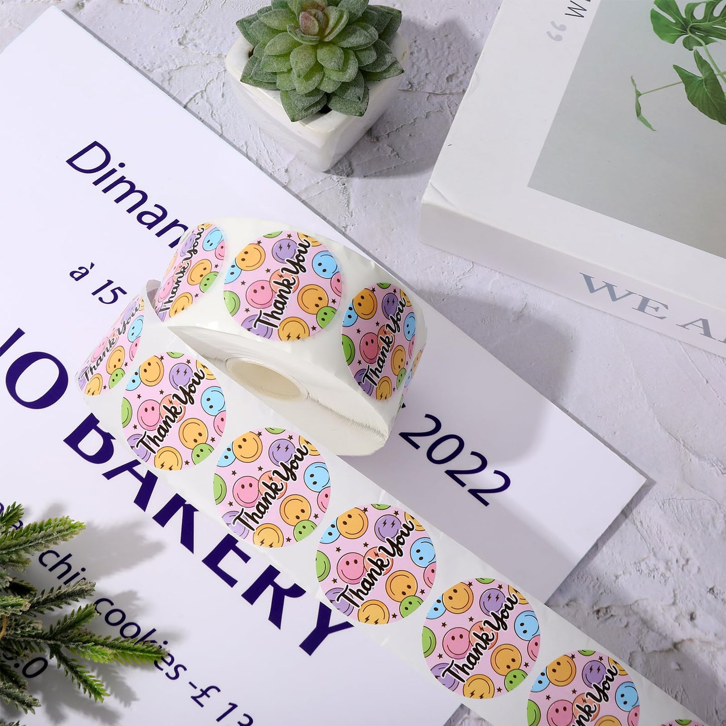 1000Pcs Thank You Sticker Happy Smile Face Paper Decal Pastel Round Adhesive Seal Sticker Label Rolls for Small Business Party Favor Gift Supplies, 1.5 in