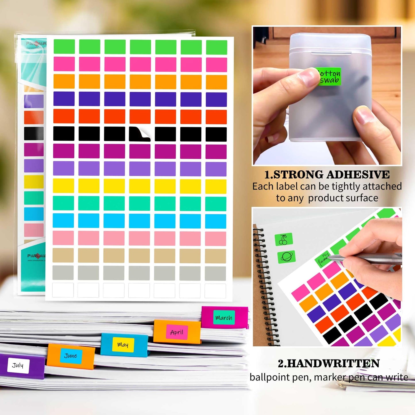 PARLAIM 1575 PCS 3/4" x 1/2" Square Color Coding Labels, 15 Colors Rectangle Stickers for Office & School