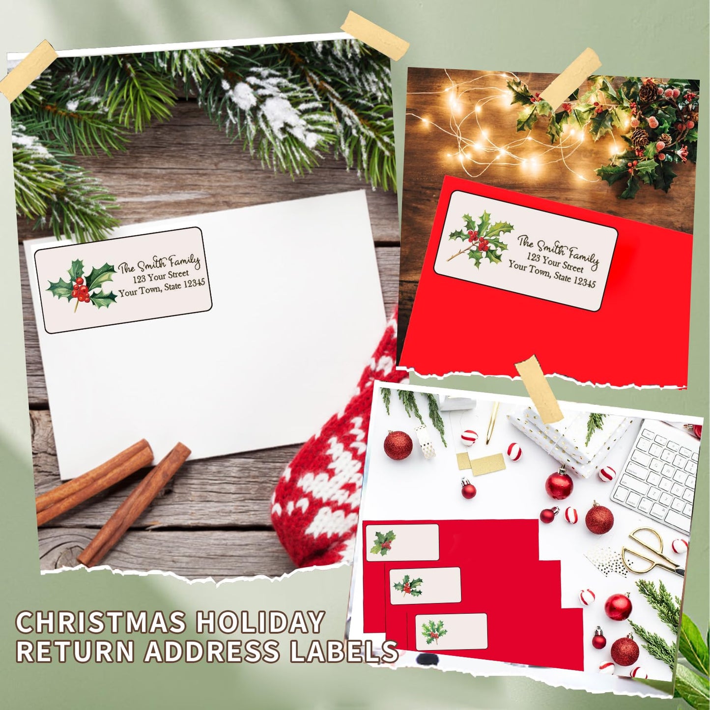 300 Pieces Christmas Address Labels 2 x 4 Inches Printable Christmas Address Labels Mailing Labels Compatible with Laser and Inkjet Printer 2x4 inches Holly Berries