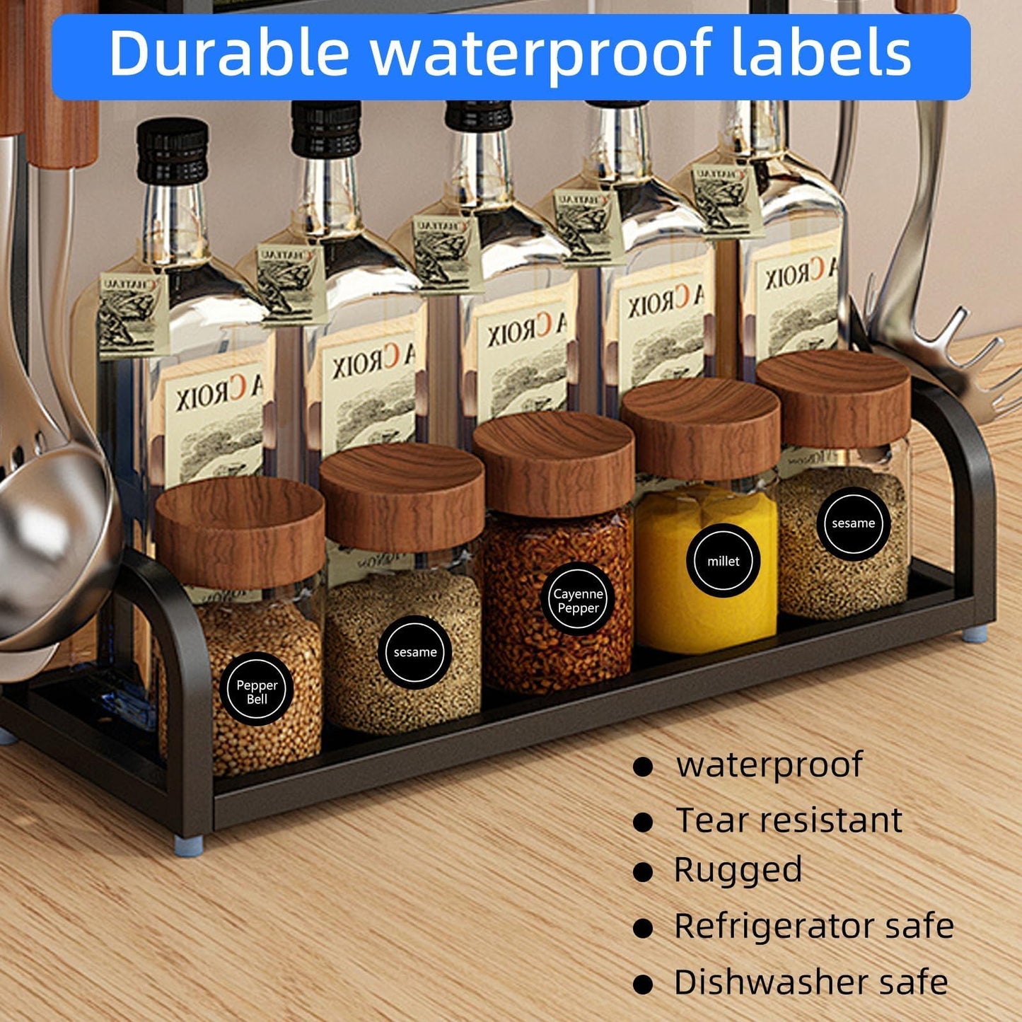 432PCS Black Round Spice Label Stickers, Kitchen Food Organizer Labels, 9.65x9.25 Inch Waterproof Spice Jar Labels
