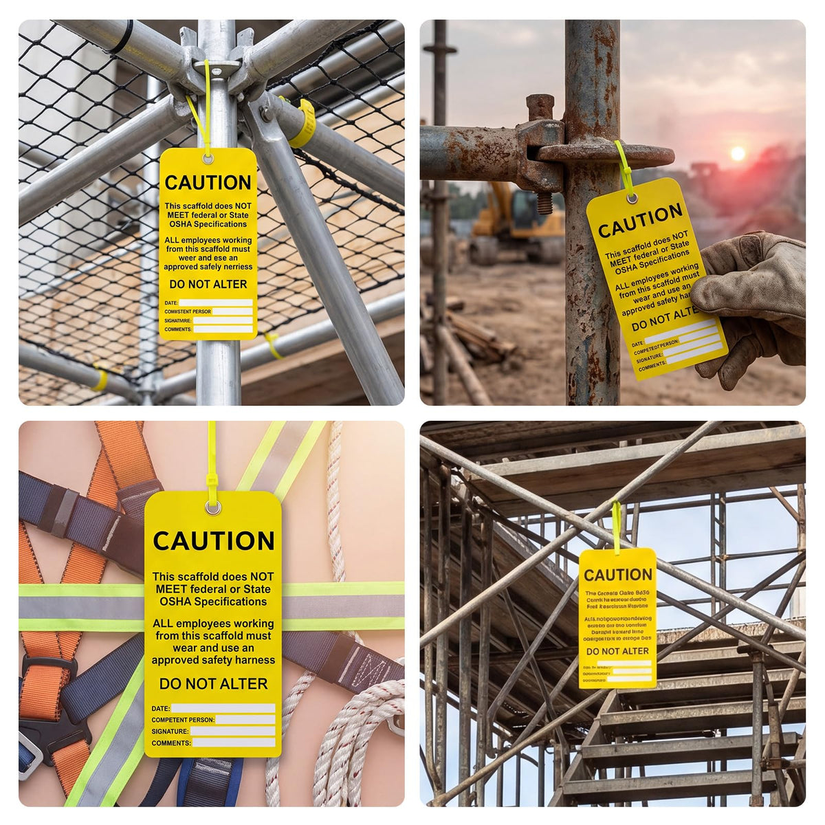25 Pack Scaffold Status Tags with Cable Ties Yellow Caution Scaffold Tag Laminated Cardstock Safety Inspection Warning Signs 3 x 6 Inches, Weatherproof Tear-Resistant Yellow Tags
