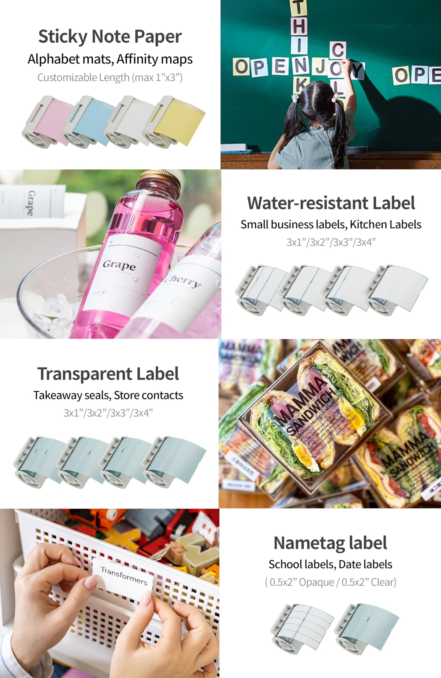 Nemonic Label Printer Paper Cartridge | Name Tag Stickers for Thermal Printer | Waterproof Personalized Sticker Labels (3 x 3 Inch) Water resistant(3"x3")/125labels Inches