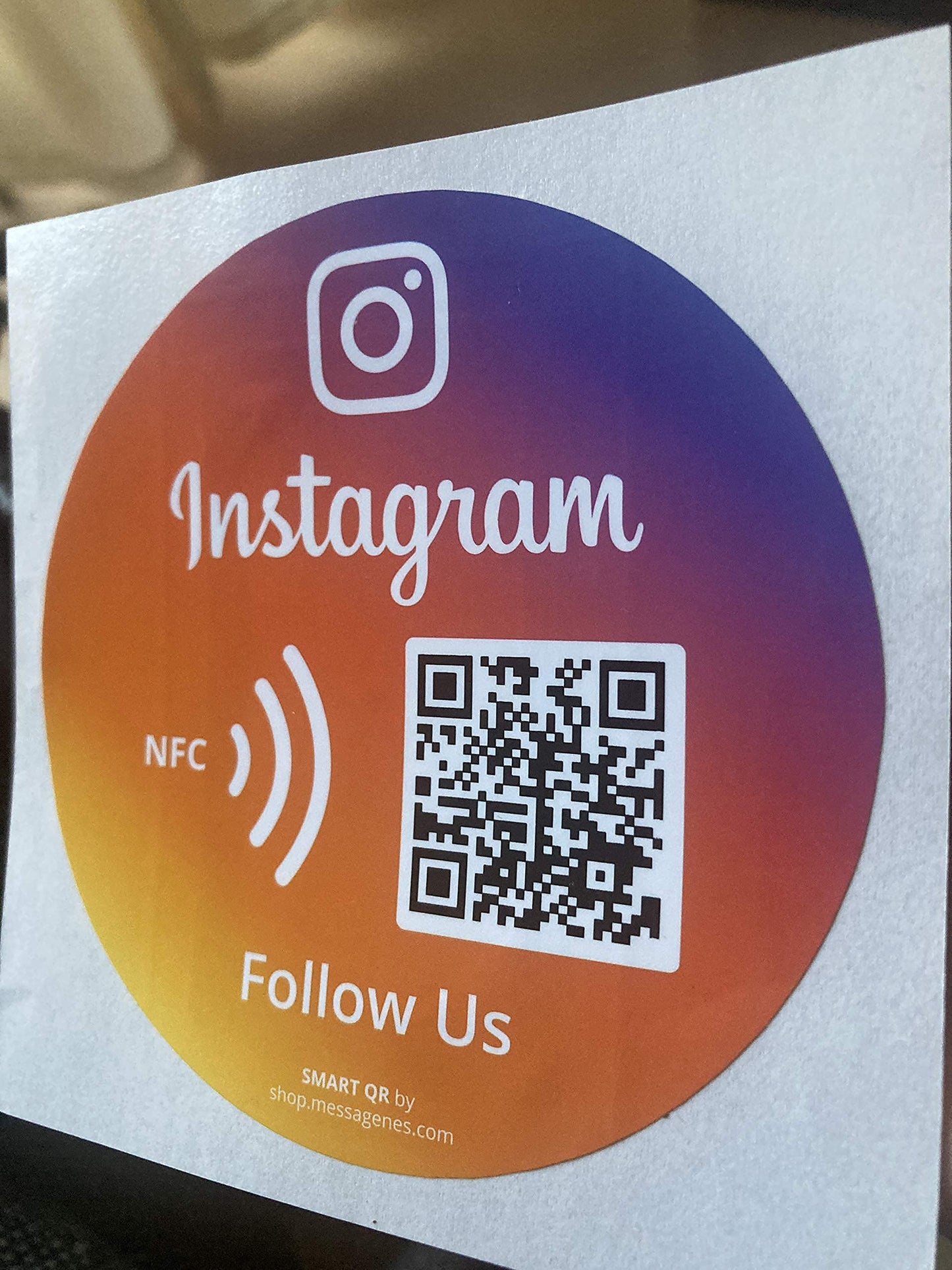 Reusable Followers Tap Sticker for Instagram - 1-Sticker - QR & Tap NFC Sticker - Follow us on Instagram Tap Sticker - iPhone & Android - Boost My Followers Sticker - Set Up at Home | MESSAGENES 1x Instagram Round 3.93" x 3.93"