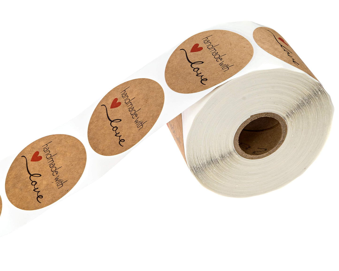 2" Round Natural Brown Kraft Handmade with Love Stickers/Roll of 500 Labels/Homemade Handmade DIY Project Labels/Made in The USA 500 Qty 2”