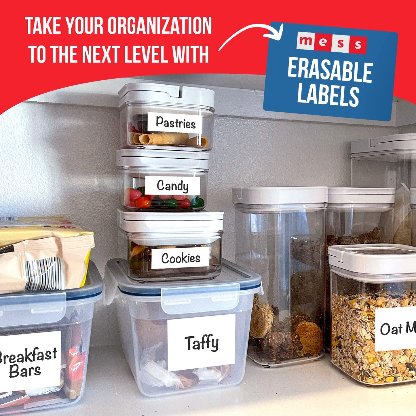 MESS Reusable Kitchen Labels - Erasable, Organizing (3x4) - Fridge & Freezer Safe - White Dry Erase (48) 3x4"