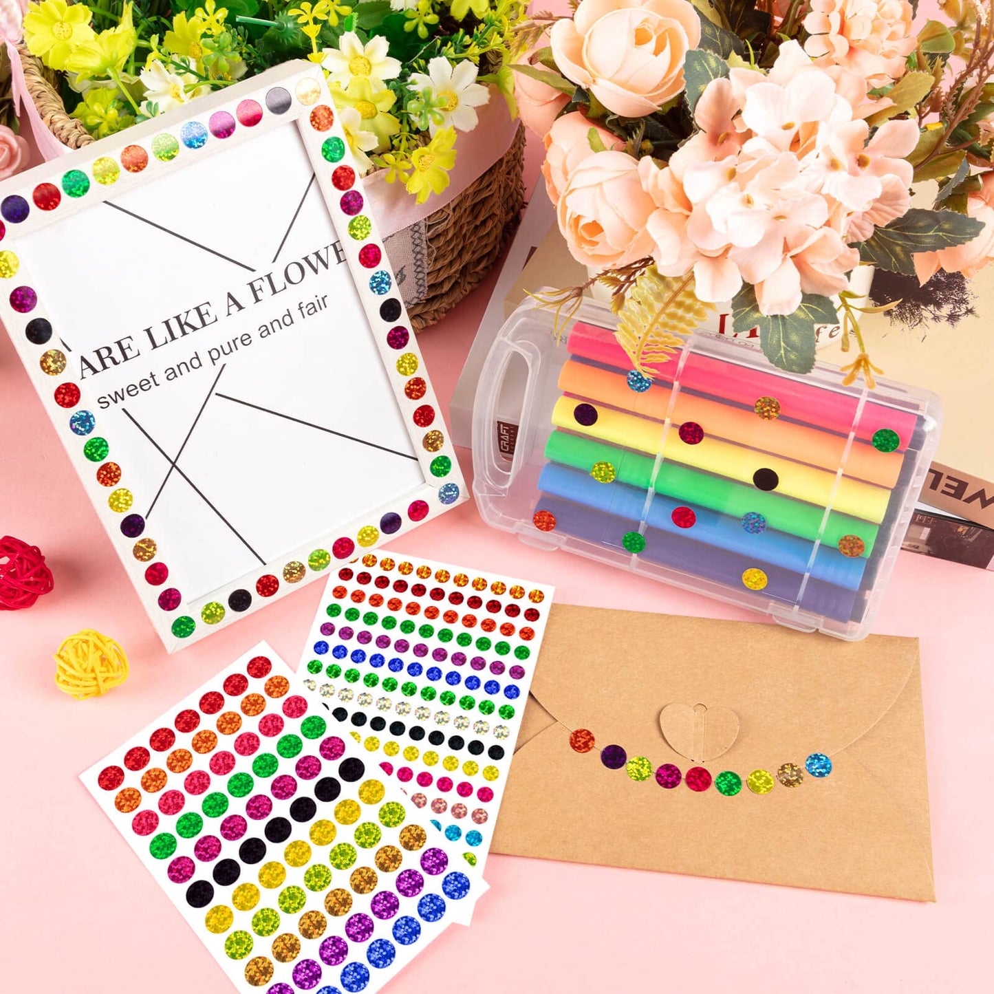 5060 PCS Small Shiny Dot Colored Stickers - 1/4" and 1/2" Tiny Glitter Round Stickers, Mini Sparkle Laser Circle Stickers for Kids Teachers Student Classroom Office,16 Colors 5060dot stickers