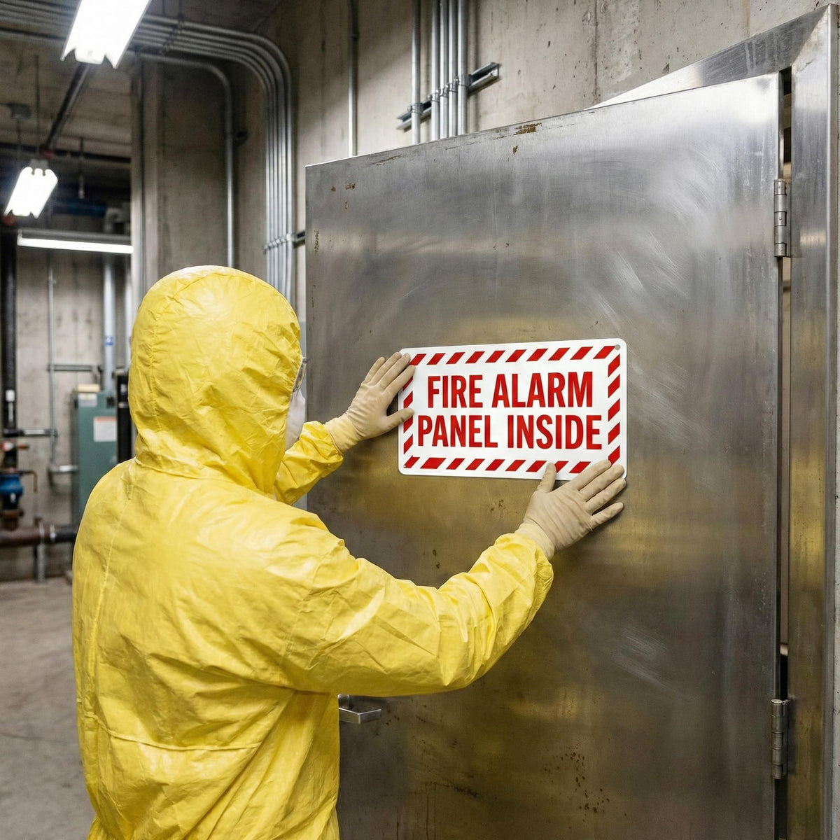 Fire Alarm Panel Inside Sticker 5x10 Inches Pack of 1 Vinyl Label | Red on White Color, High Visibility FACP Safety Decal | Weather Resistant, Easy Peel & Stick, Inspection Ready Non Reflective ( White and Red )