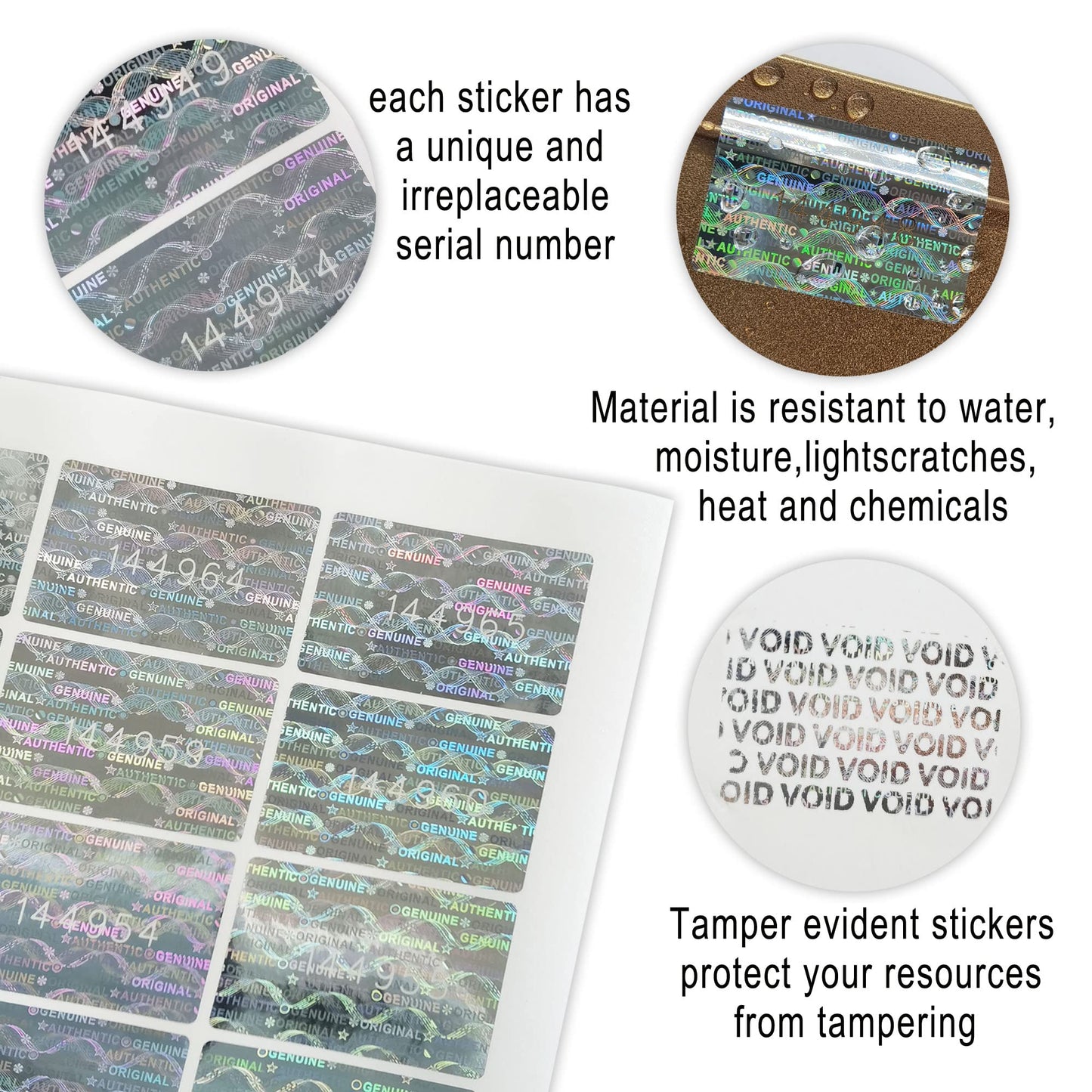 1.18X0.79 inch Silver High Security Tamper Evident Seal Warranty Void Original Genuine Authentic Hologram Labels/Stickers w/Unique Sequential Serial Numbering Tamper Proof Stickers(100) 100