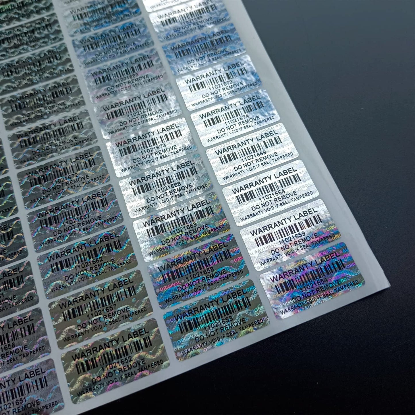 380pcs Tamper Proof Stickers with bar Code Hologram Security Labels Genuine Warranty Seal with Unique Serial Number(1.2 X 0.6 Inch,GQYH) Silver