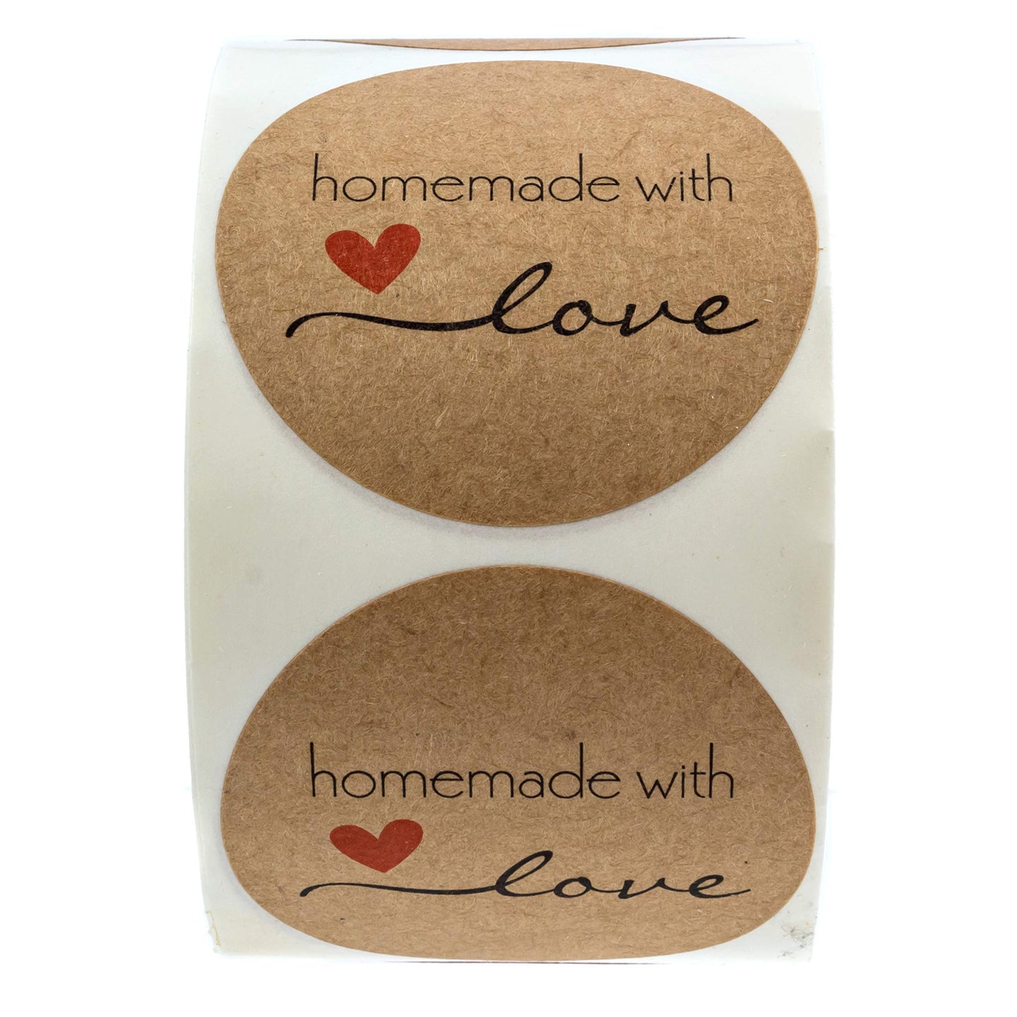 2" Inch Round Natural Kraft Homemade with Love Stickers / 500 Labels per roll 500 Qty 2”