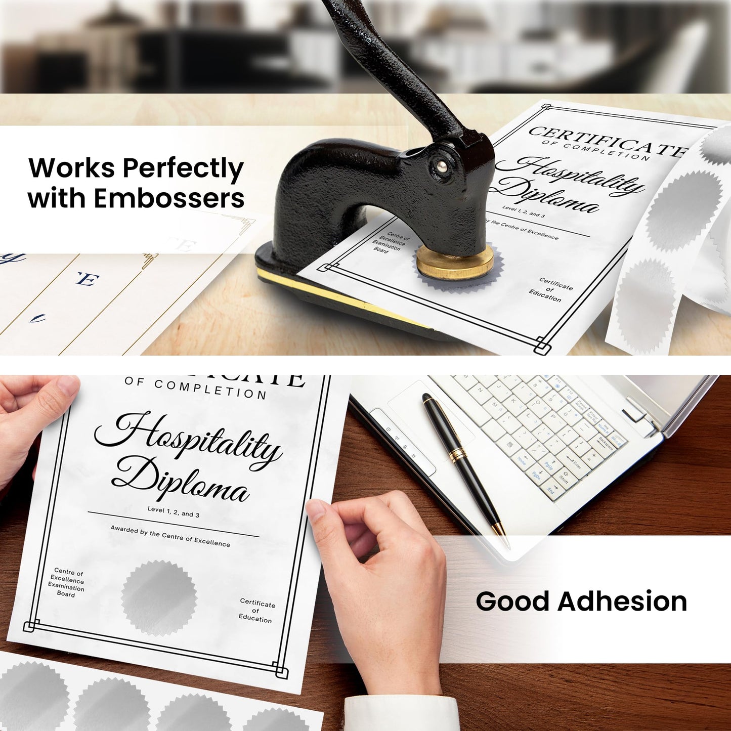 Perco Metallic Silver 2-Inch Serrated Edge Sticker Labels with Permanent Adhesive - 500 Labels per Roll - Stylish & Elegant Seals for Envelopes, Certificates, Awards, Packaging & More - Made in USA