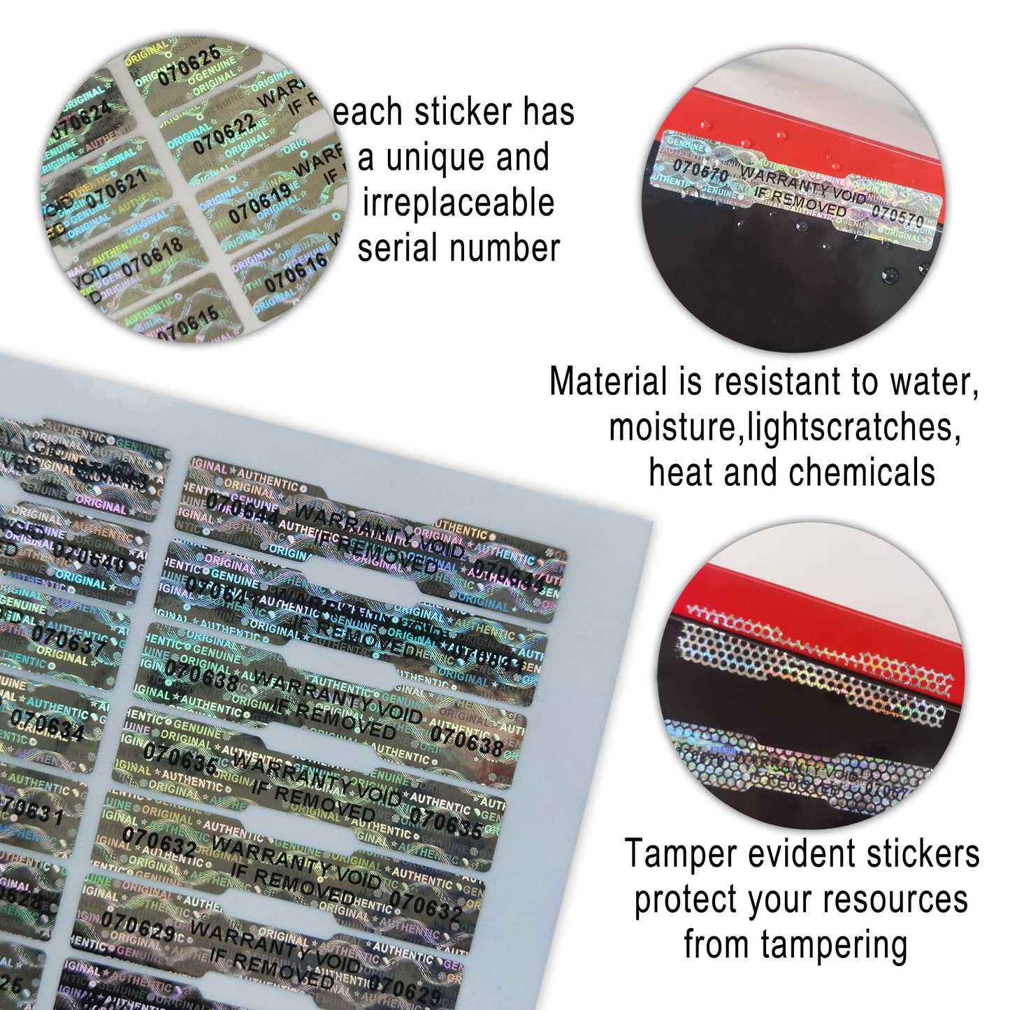 540 Pcs 1.968x0.39 inch Silver High Security Tamper Evident Seal Warranty Void Dogbone Original Genuine Authentic Hologram Labels/Stickers w/ Unique Sequential Serial Numbering Tamper Proof Stickers