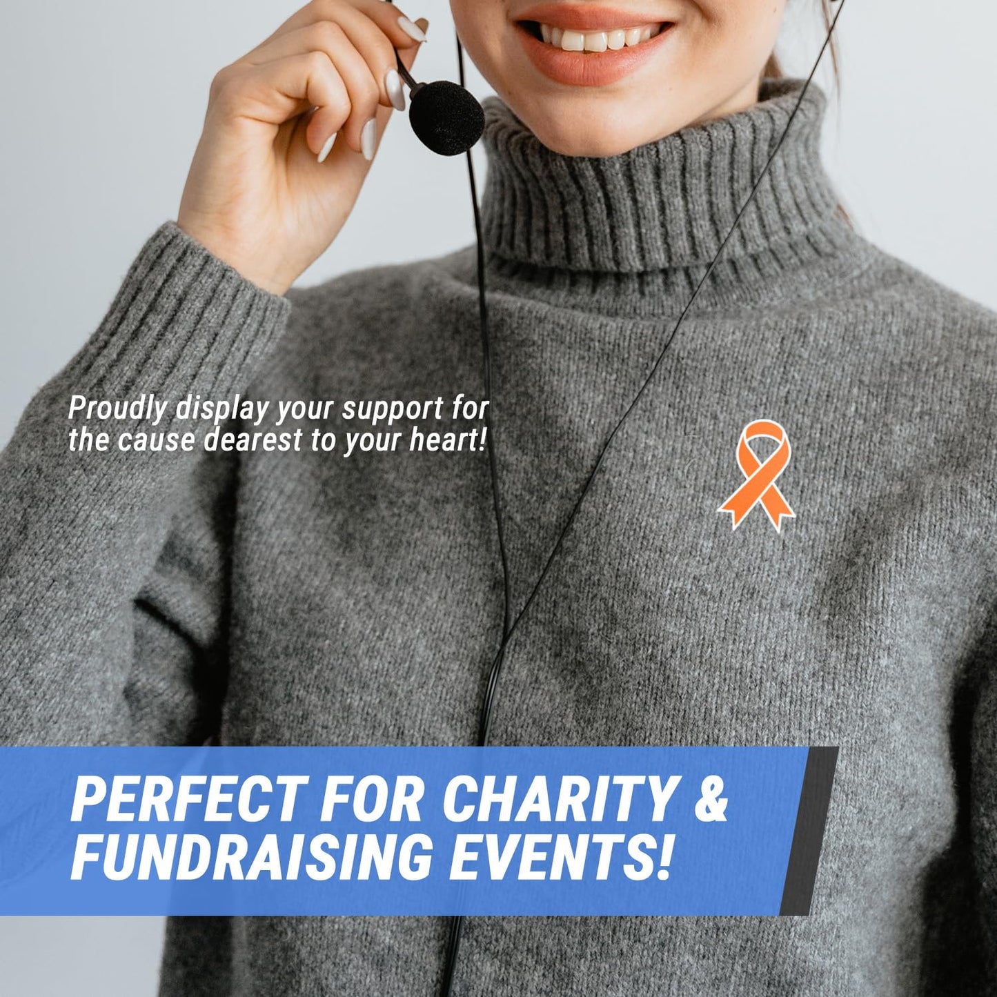 300 Ribbon Labels - TUCO DEALS (2.20 x 1.60 inch) Orange Awareness Ribbon Labels Stickers for Disease/Cancer/Hunger/Racial Tolerance Awareness - 1 Pack