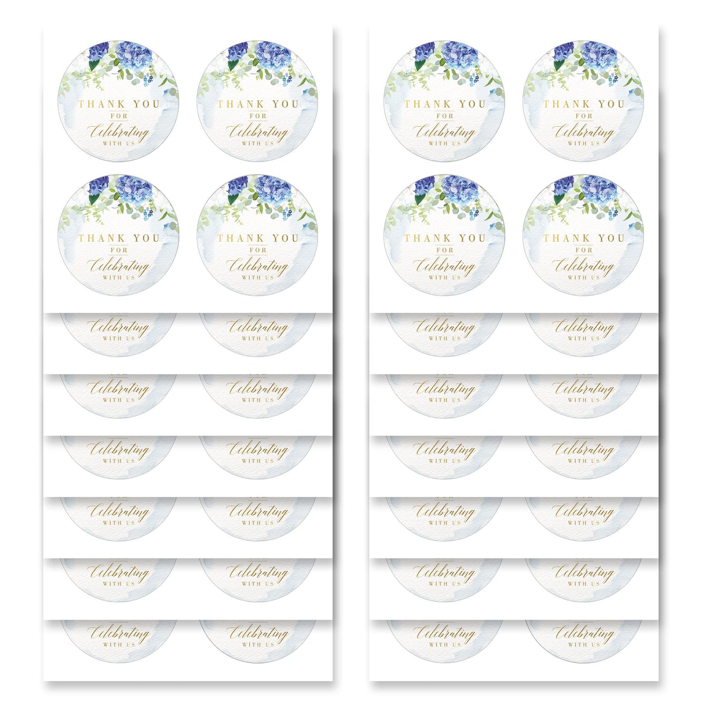 Mobiusea Creation Blue Floral Thank You for Celebrating with us Stickers | 2 inch | Gold Foil | 60pcs Waterproof Thank You Stickers Wedding Labels for Wedding, Bridal Shower, Baby Shower