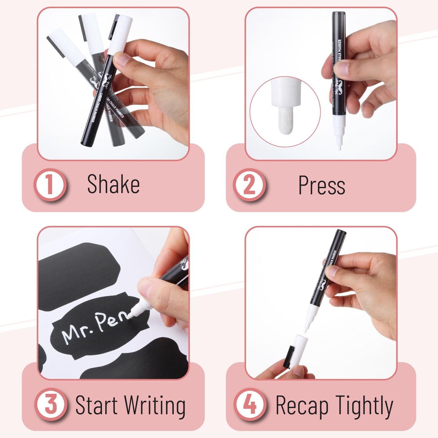 Mr. Pen- Chalkboard Labels, 100pc, Assorted Shapes, 1 White Chalk Marker and Small Towel 100 pcs