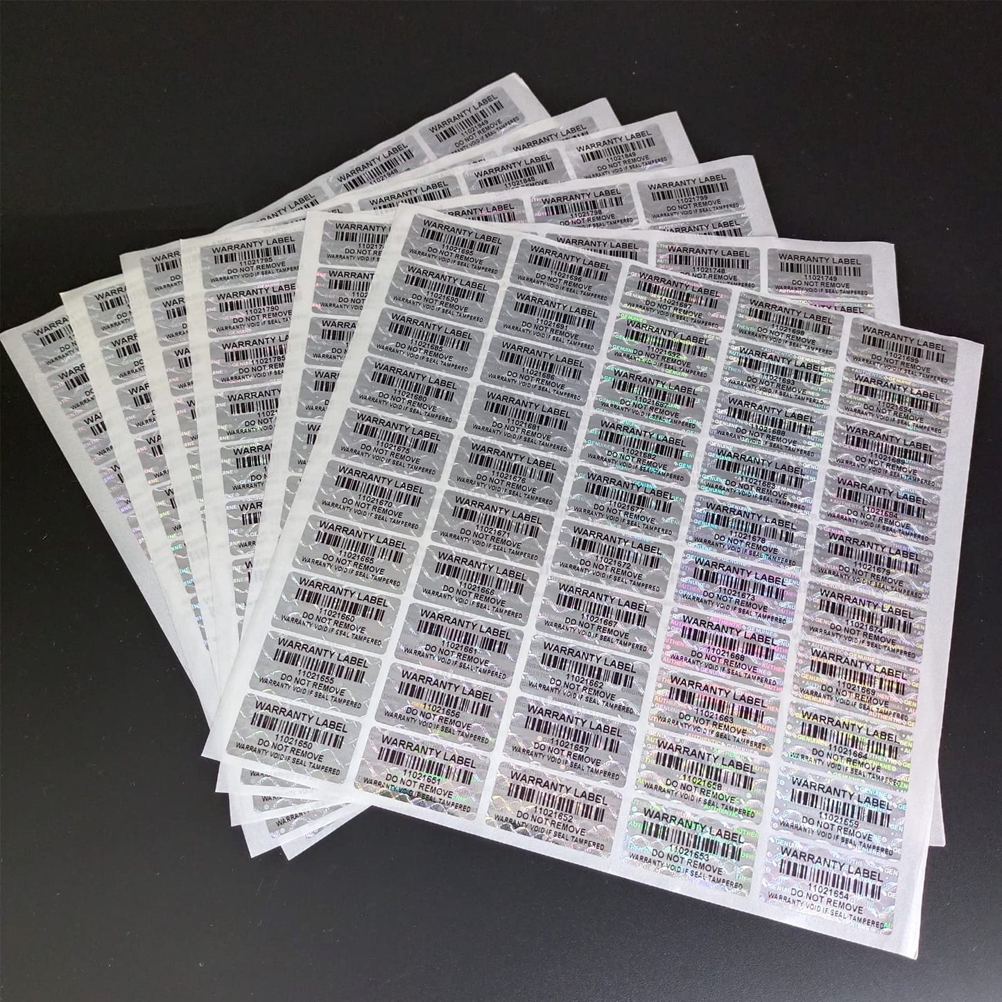380pcs Tamper Proof Stickers with bar Code Hologram Security Labels Genuine Warranty Seal with Unique Serial Number(1.2 X 0.6 Inch,GQYH) Silver