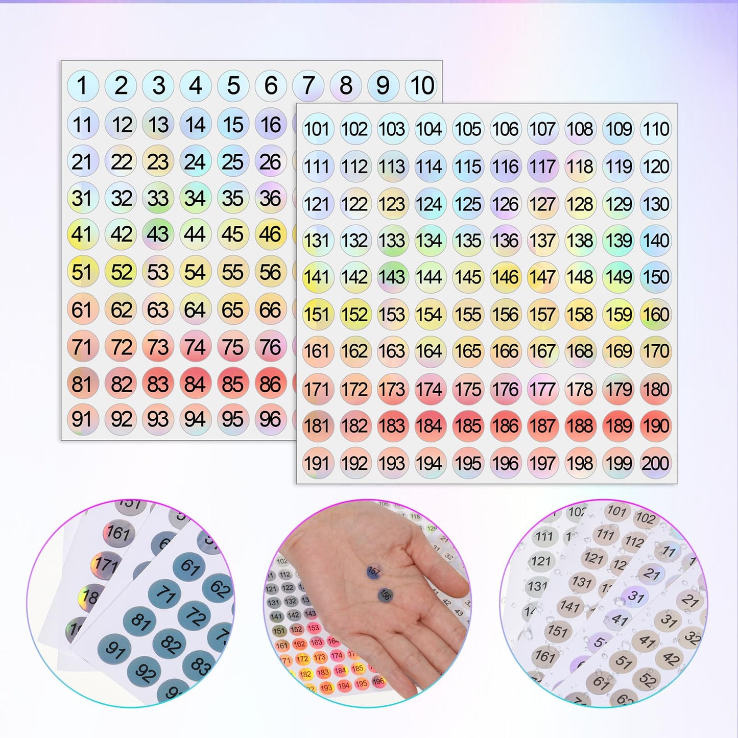 8 Sheets Small Number Stickers 1-200, Vinyl Numbered Stickers 1-200, Self Adhesive Mini Number Stickers, Tiny Number Stickers for Storage, Classification, Home, Office, School