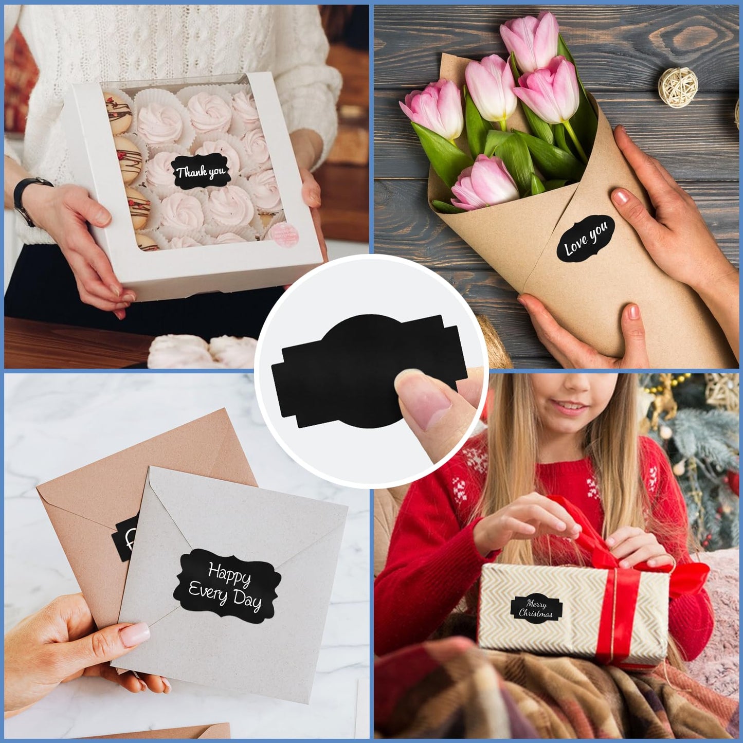 300PCS Chalkboard Labels 2x1.2 Inch - Reusable Writable Stickers for Mason Jars, Bottles, Pantry & Gift Wrapping (Blackboard Style, Self-Adhesive, 3 Designs) Black
